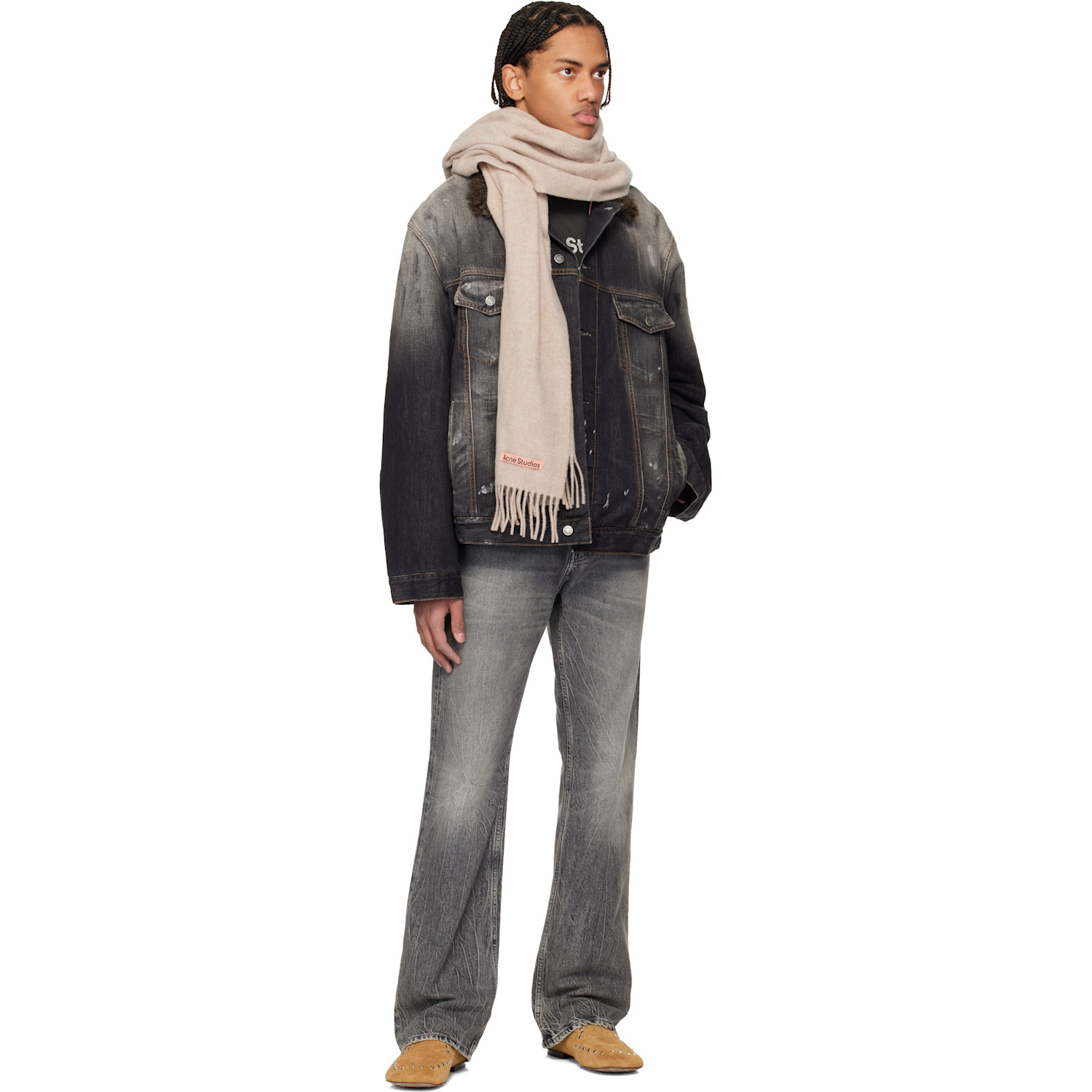  Acne Studios Beige Fringe Wool Narrow Scarf 