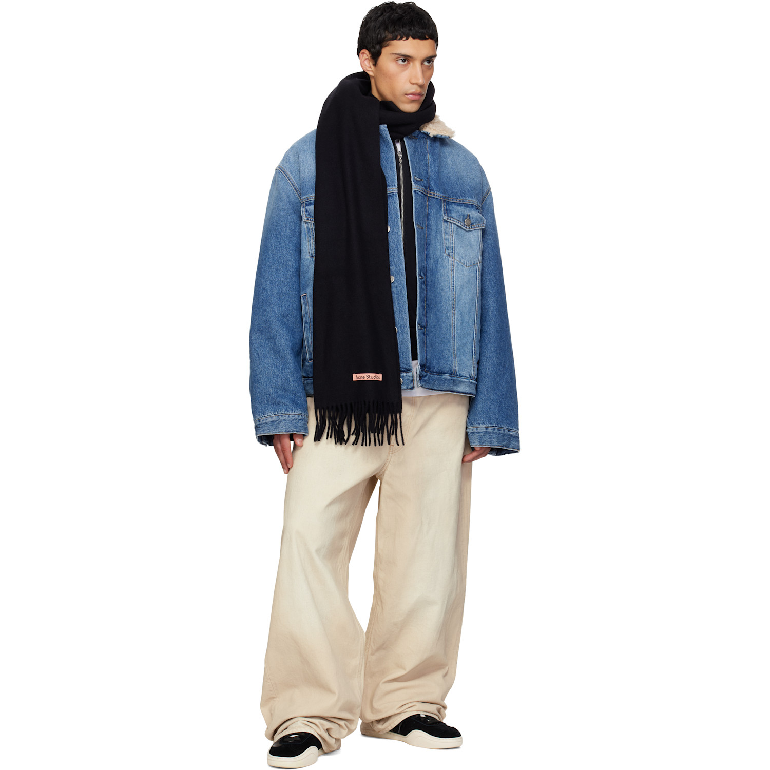  Acne Studios Black Fringe Wool Narrow Scarf 