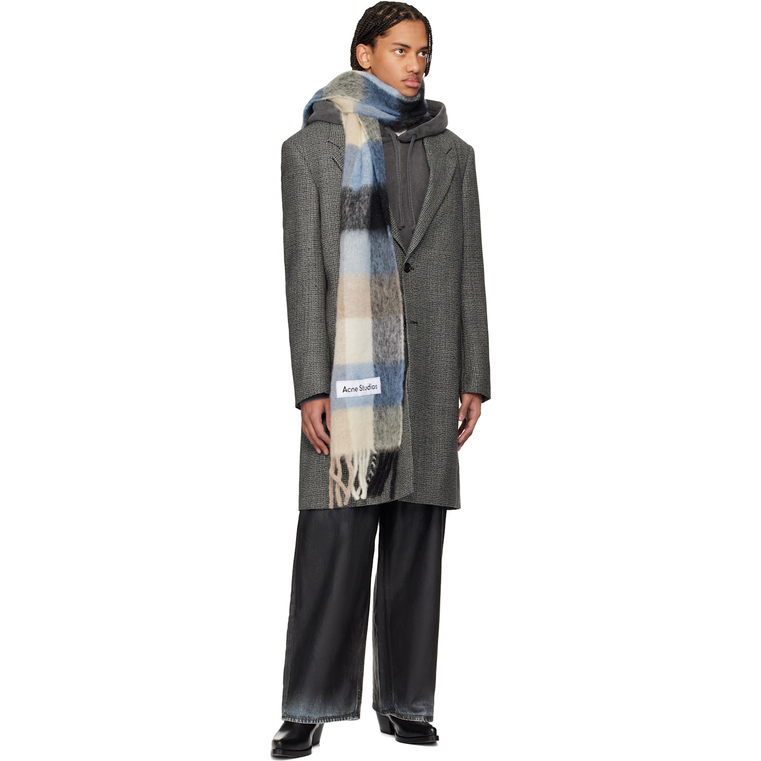 Acne Studios Beige & Blue Mohair Checked Scarf 