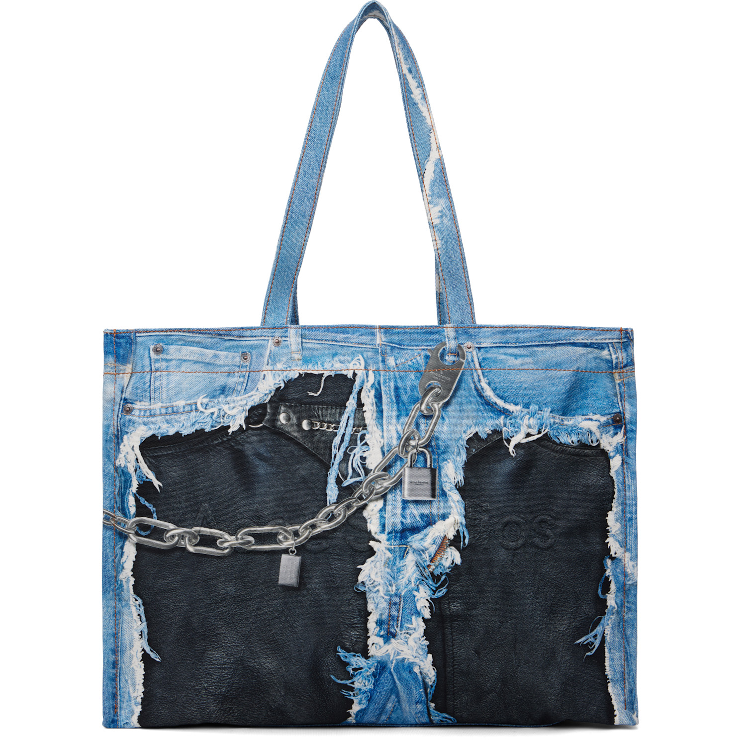 Acne Studios Blue & Black Denim Print Tote