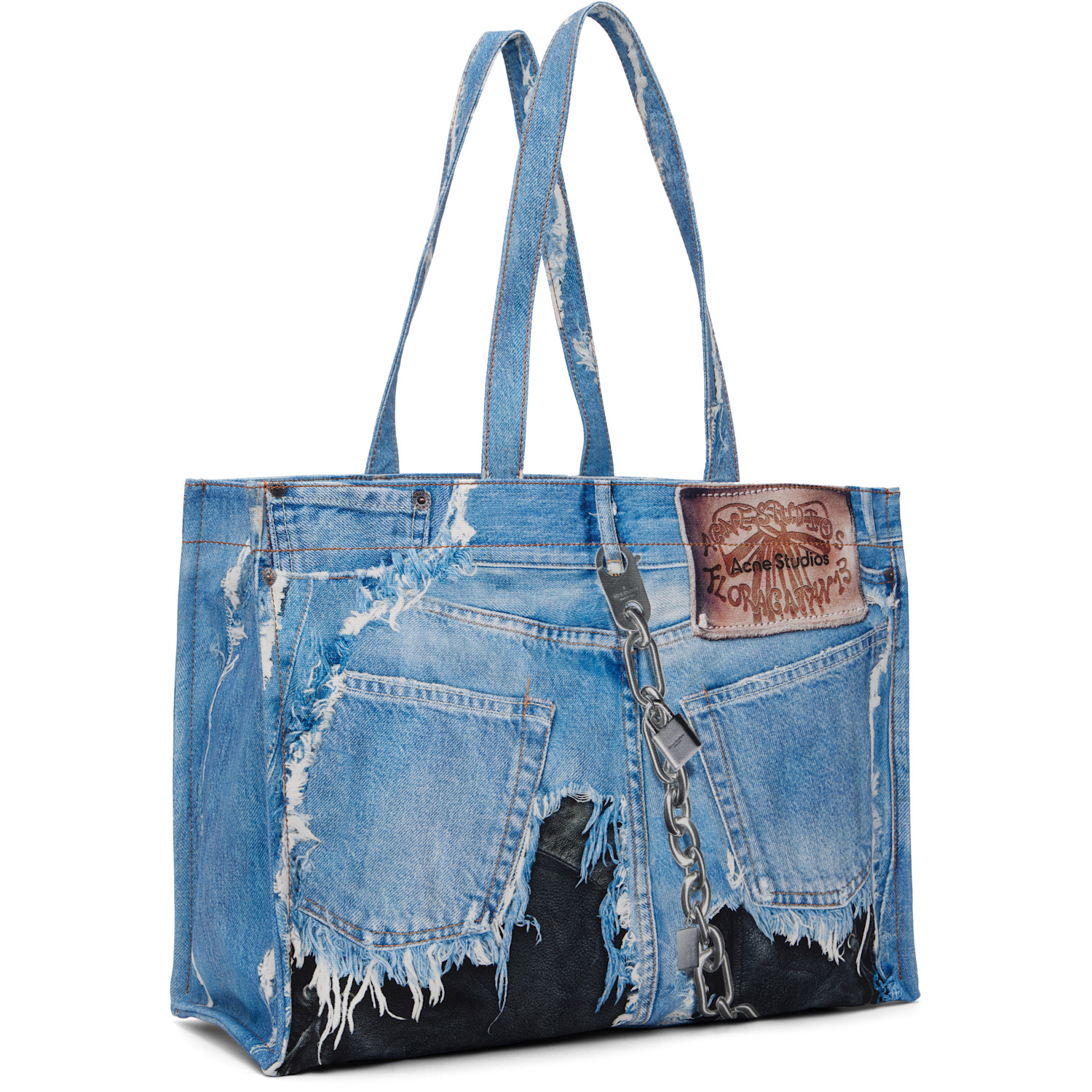  Acne Studios Blue & Black Denim Print Tote 