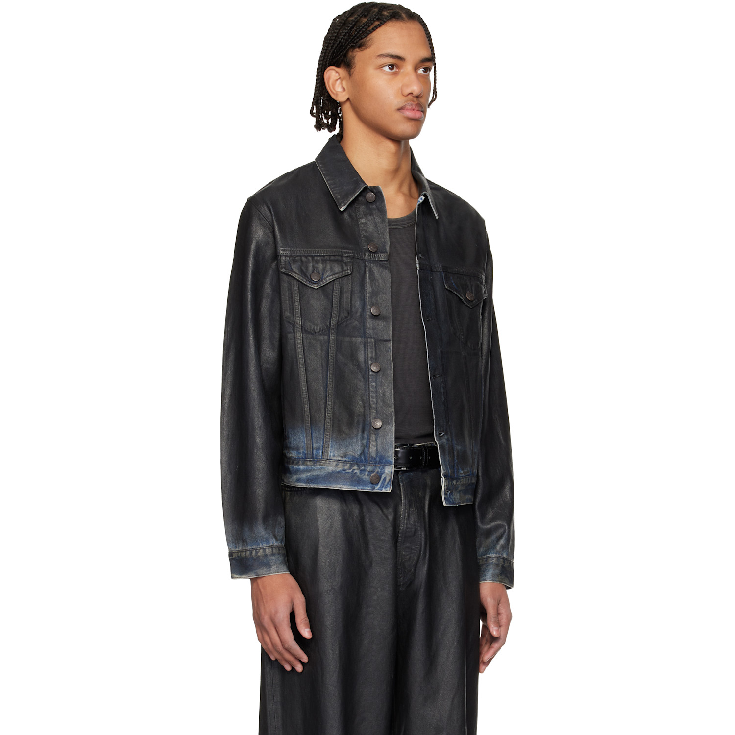  Acne Studios Black Coated Denim Jacket 
