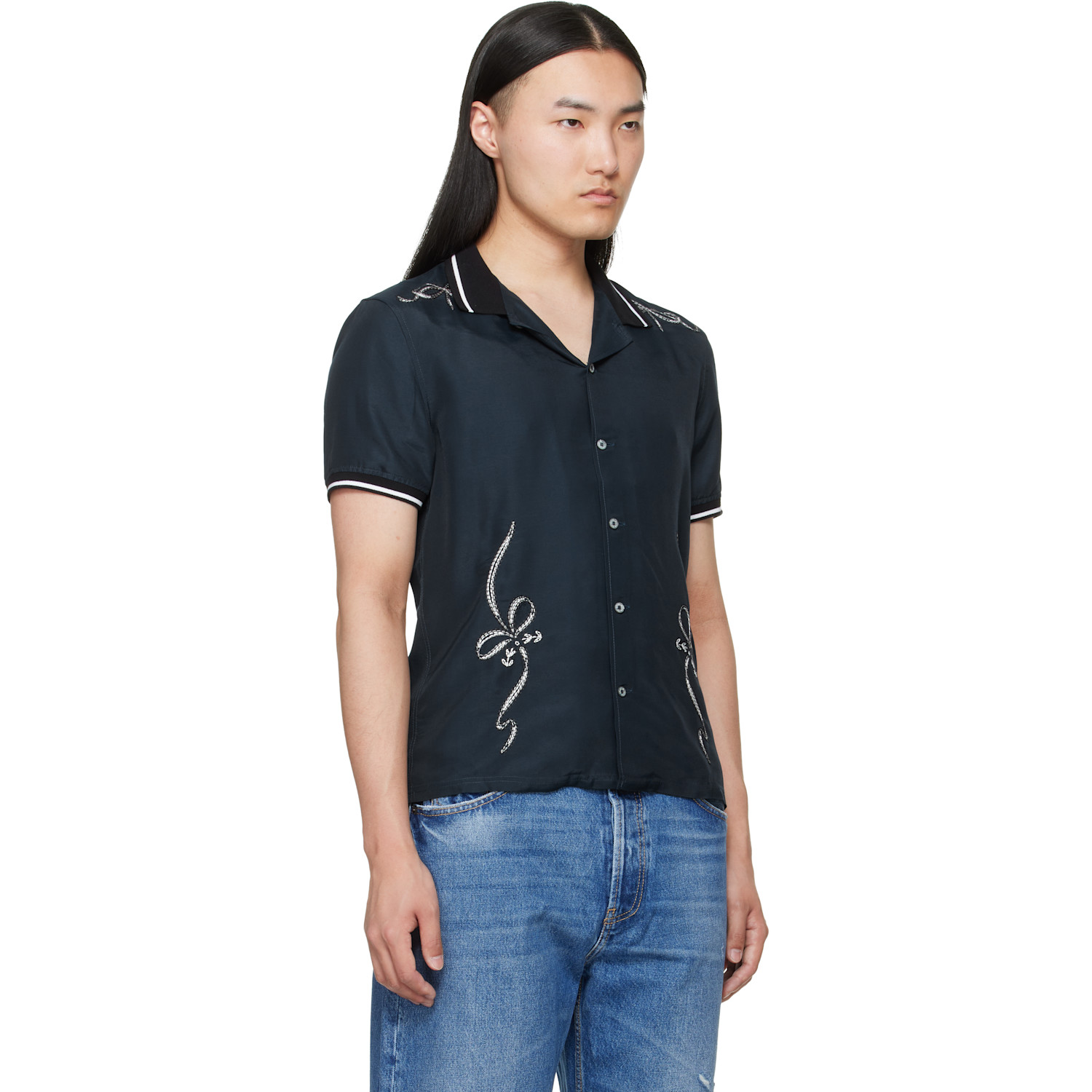  Acne Studios Navy Embroidered Button-up Shirt 
