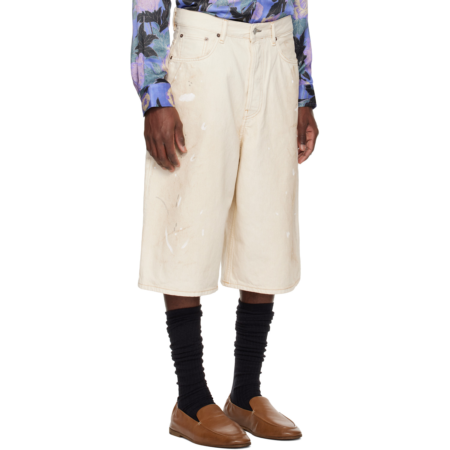  Acne Studios Off-white Distressed Denim Shorts 