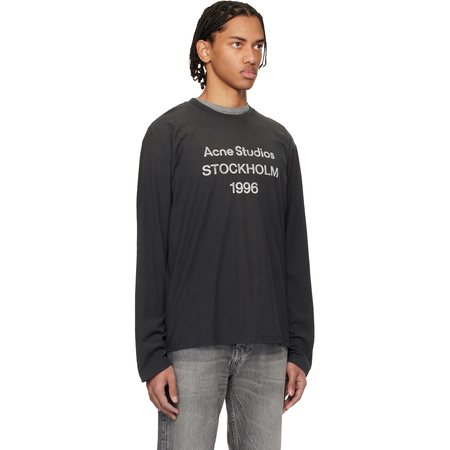  Acne Studios Black Relaxed Fit Logo T-shirt 