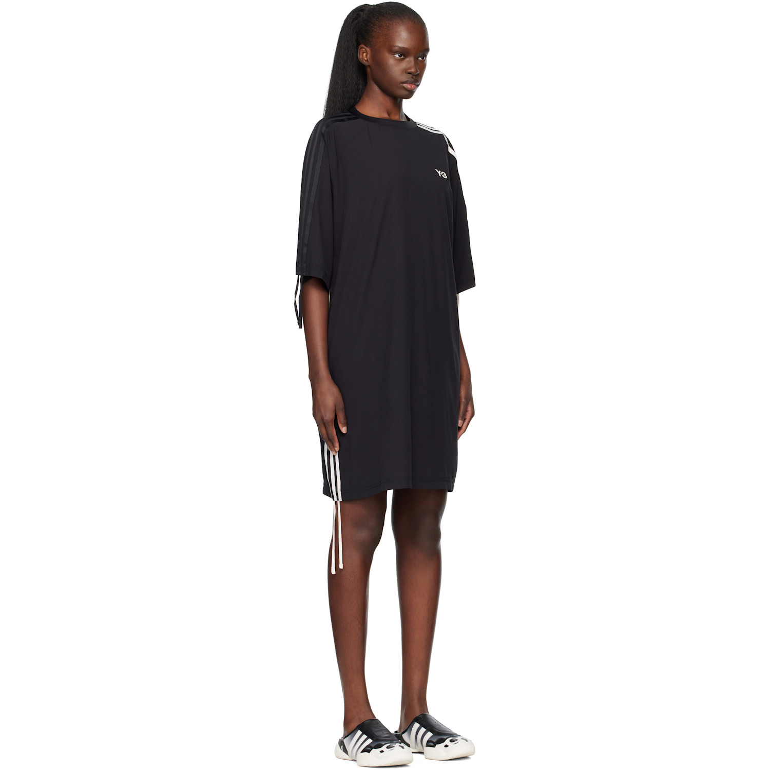  Y-3 Black Cinch 3 Stripes Oversized Tee Midi Dress 
