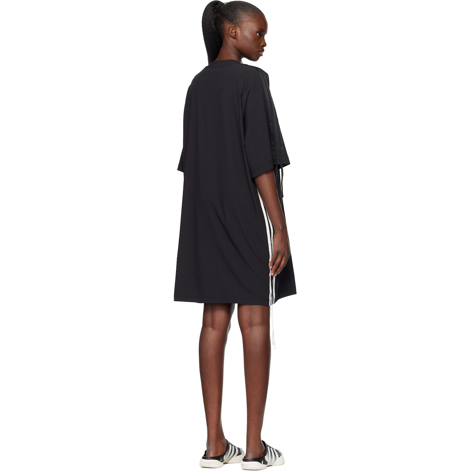  Y-3 Black Cinch 3 Stripes Oversized Tee Midi Dress 