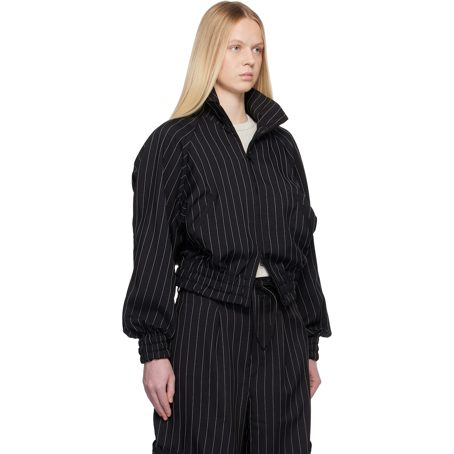  Y-3 Black Pinstripe Sport Uniform Blouson Jacket 