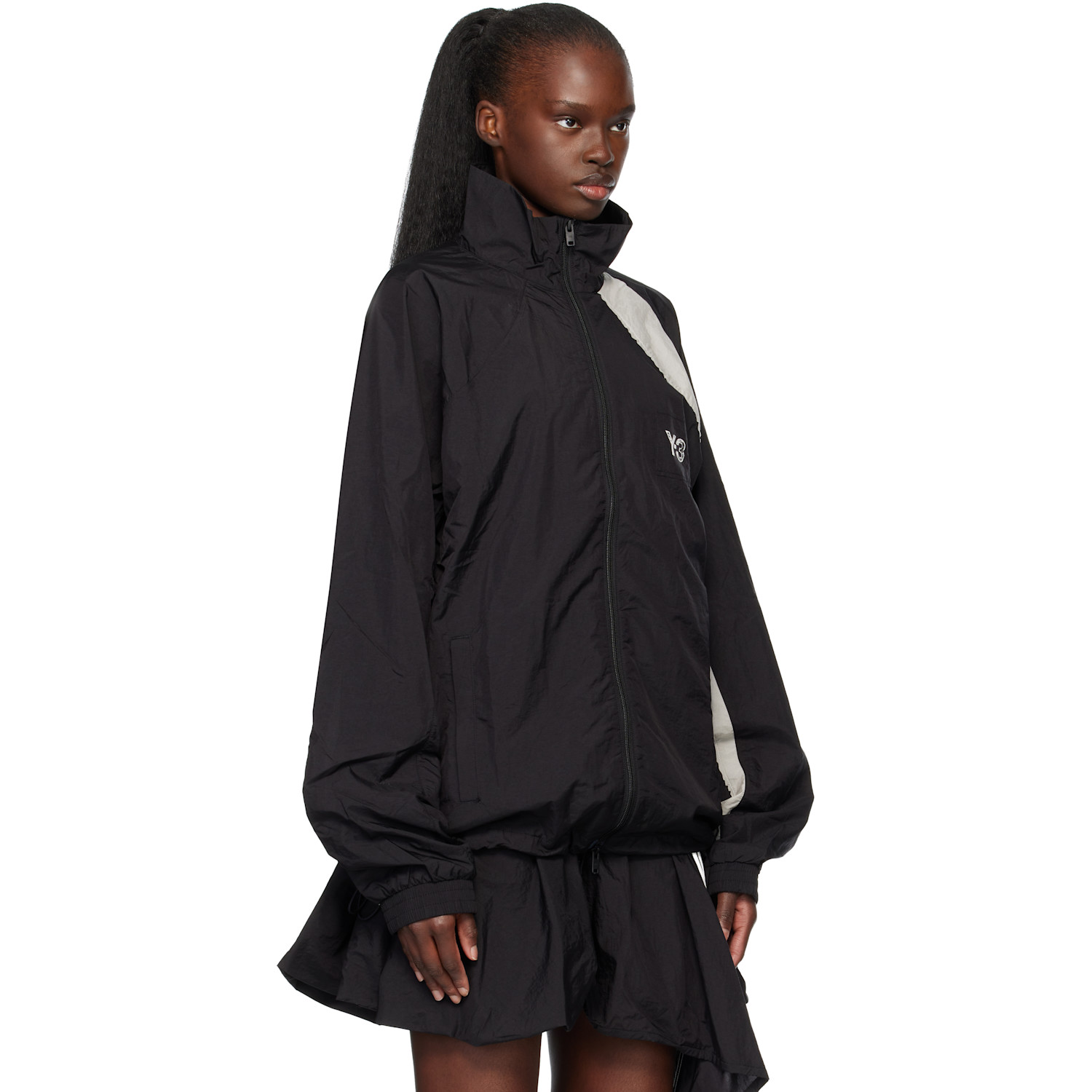  Y-3 Black Raw Edge 3 Stripes Nylon Shell Jacket 