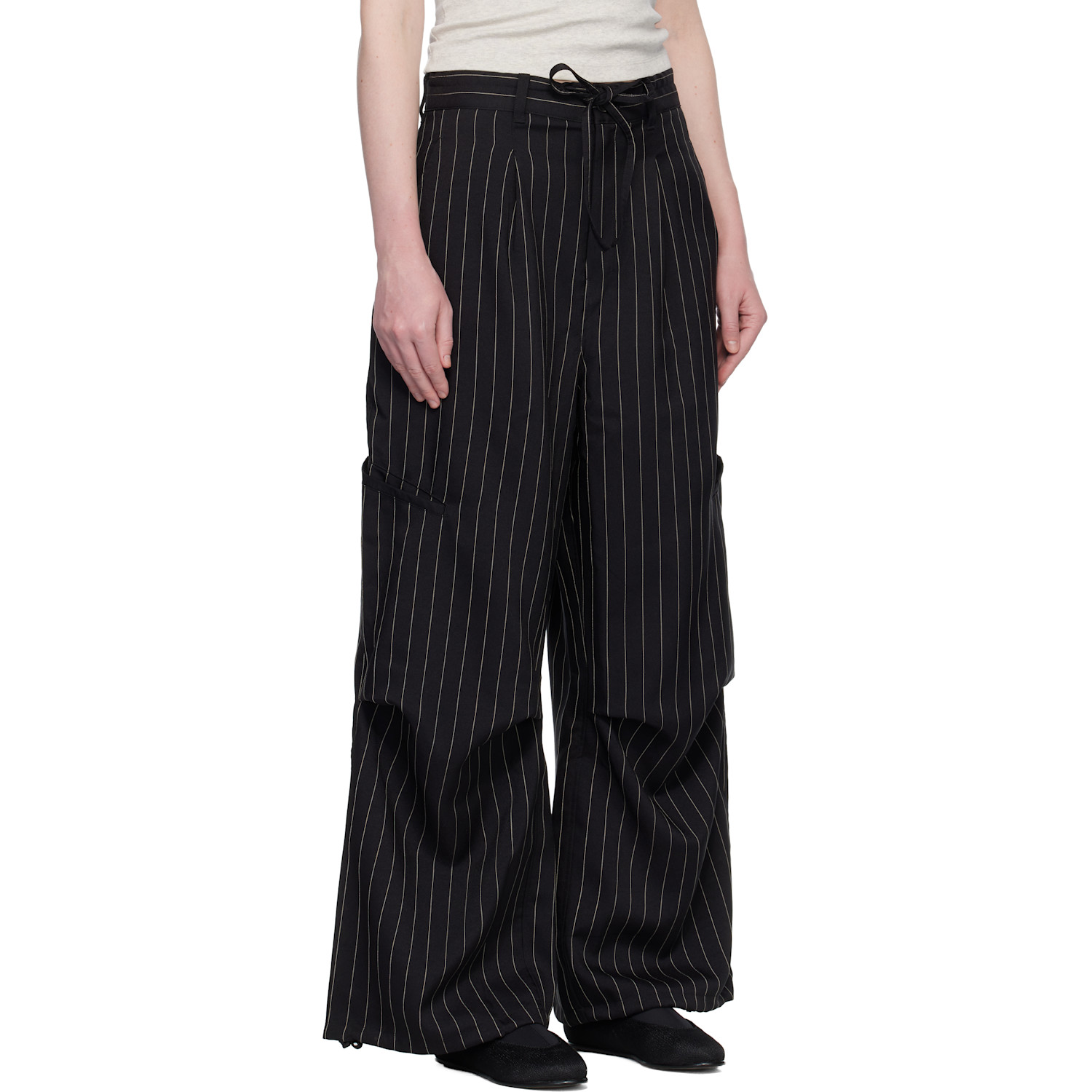  Y-3 Black Pinstripe Ut Straight Leg Trousers 