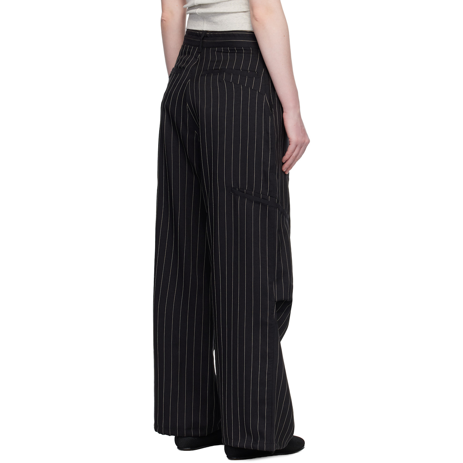  Y-3 Black Pinstripe Ut Straight Leg Trousers 
