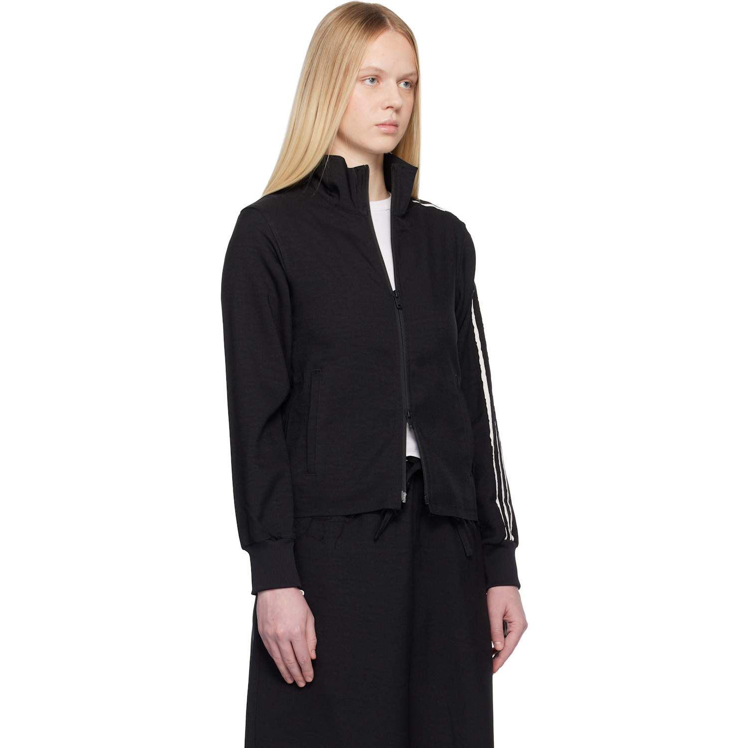  Y-3 Black Sport Uniform Raw Cut 3 Stripes Track Jacket 