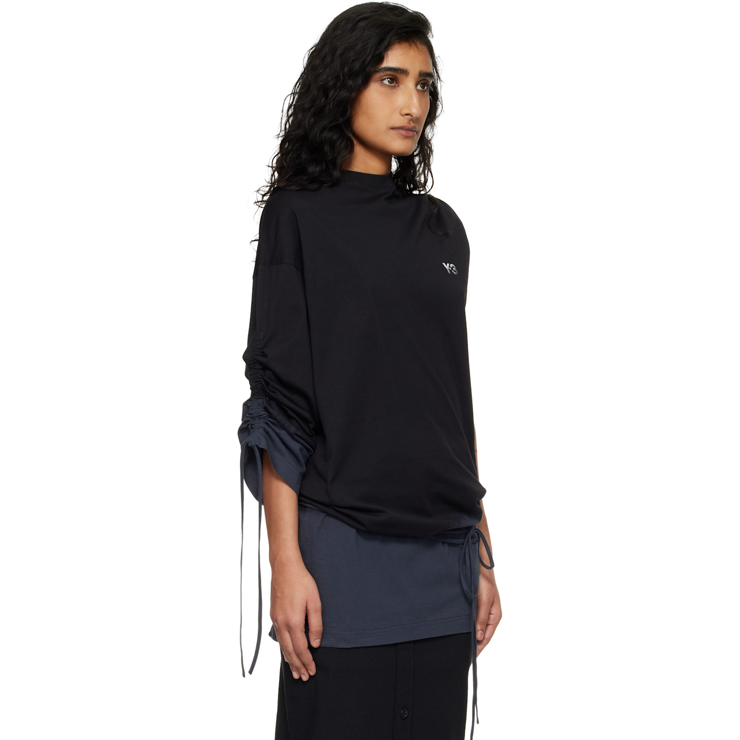  Y-3 Black Dip Dye Cinched Drape T-shirt 