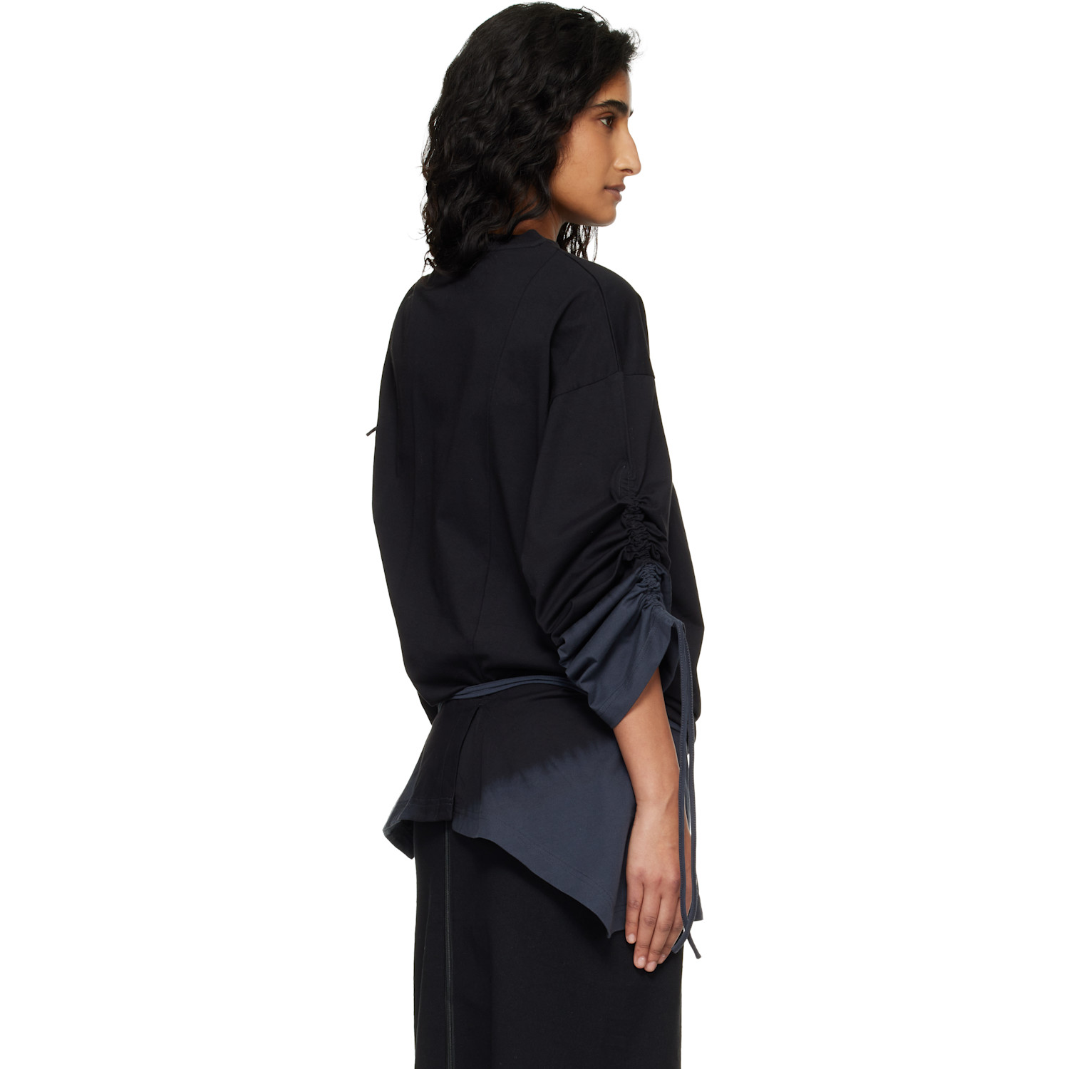  Y-3 Black Dip Dye Cinched Drape T-shirt 