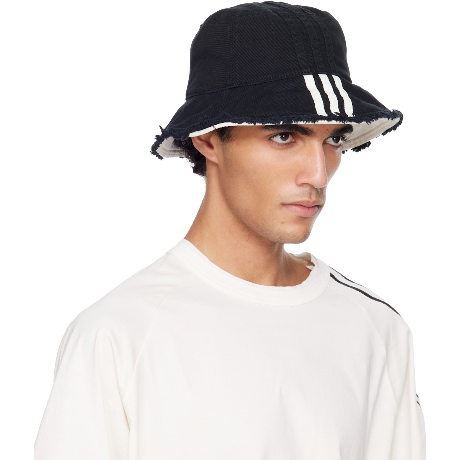  Y-3 Black Denim Stripes Bucket Hat 