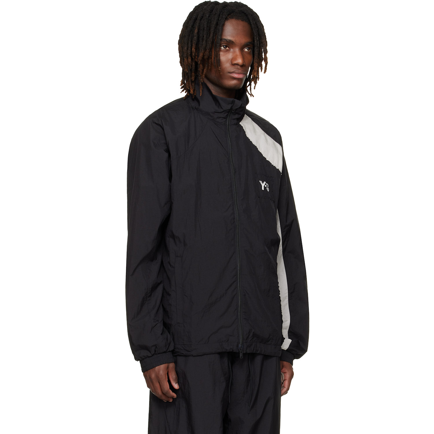  Y-3 Black Raw Edge 3 Stripes Nylon Shell Jacket 