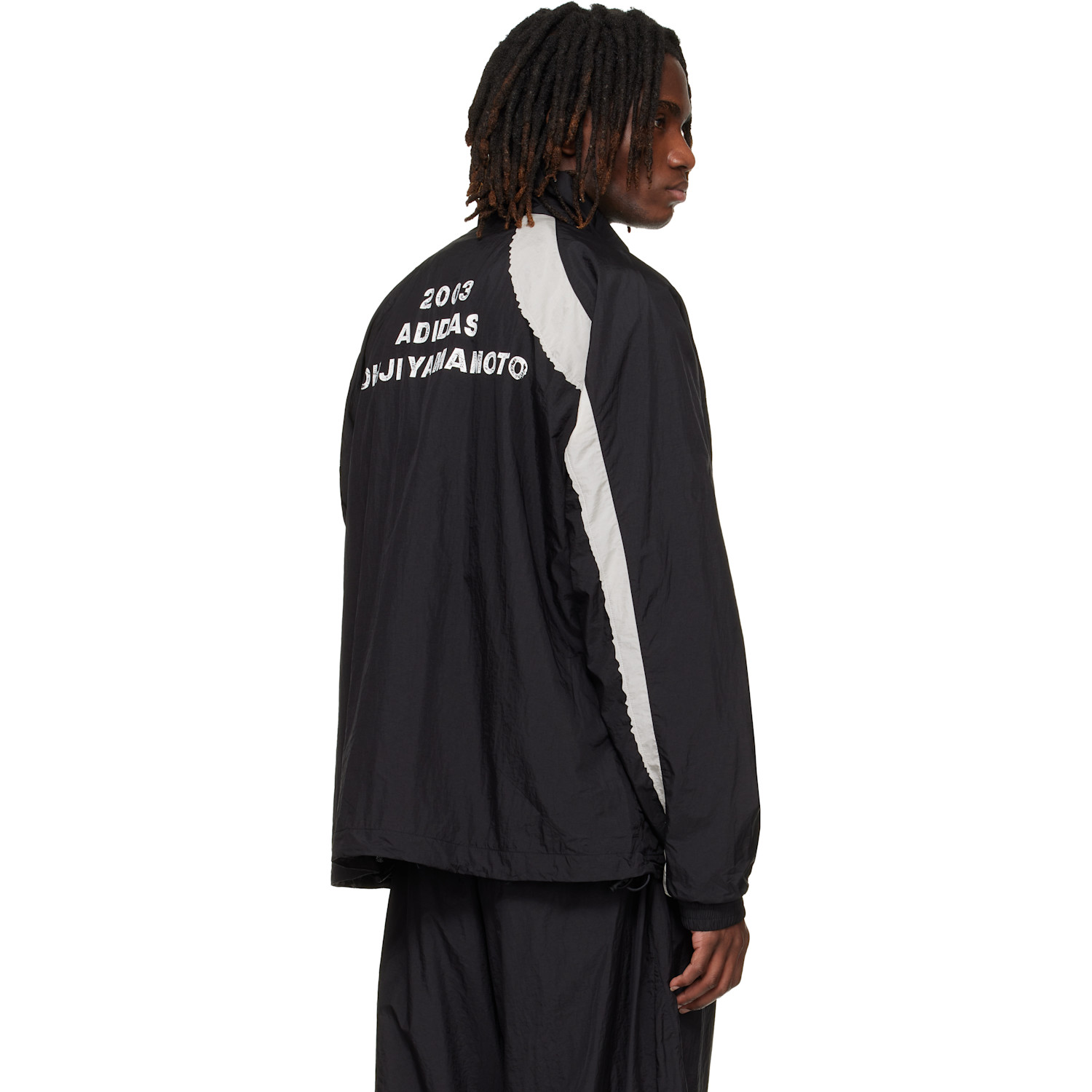  Y-3 Black Raw Edge 3 Stripes Nylon Shell Jacket 