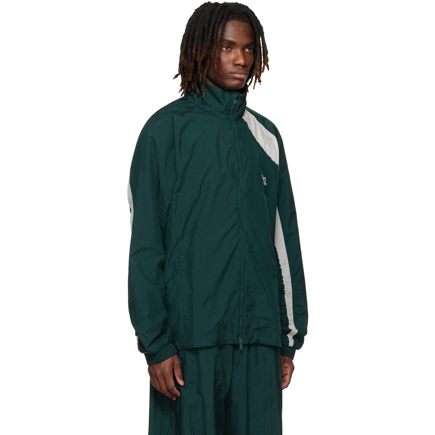  Y-3 Green Raw Edge 3 Stripes Nylon Shell Jacket 