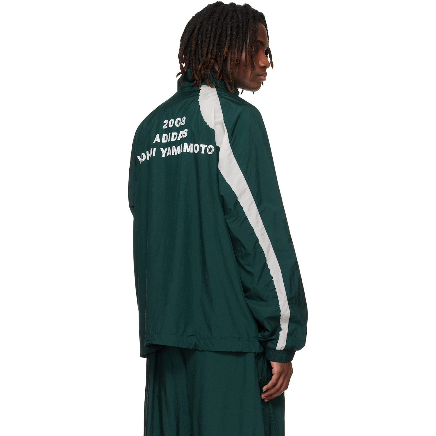  Y-3 Green Raw Edge 3 Stripes Nylon Shell Jacket 