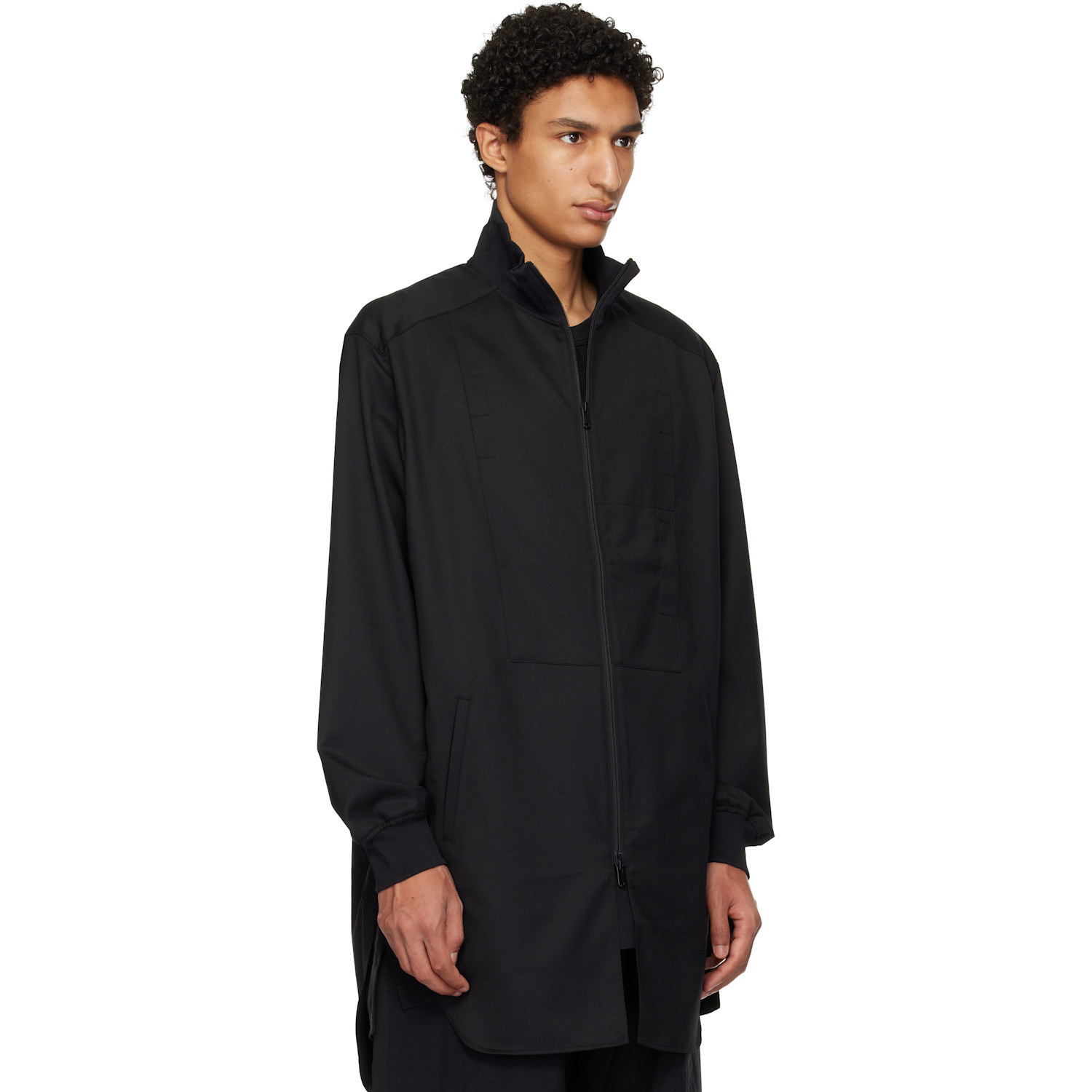  Y-3 Black Refined Wool Long Track Jacket 
