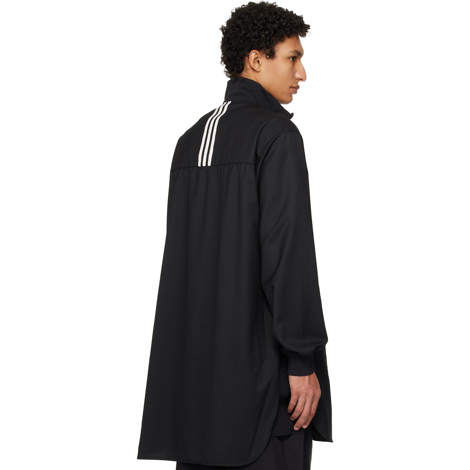  Y-3 Black Refined Wool Long Track Jacket 