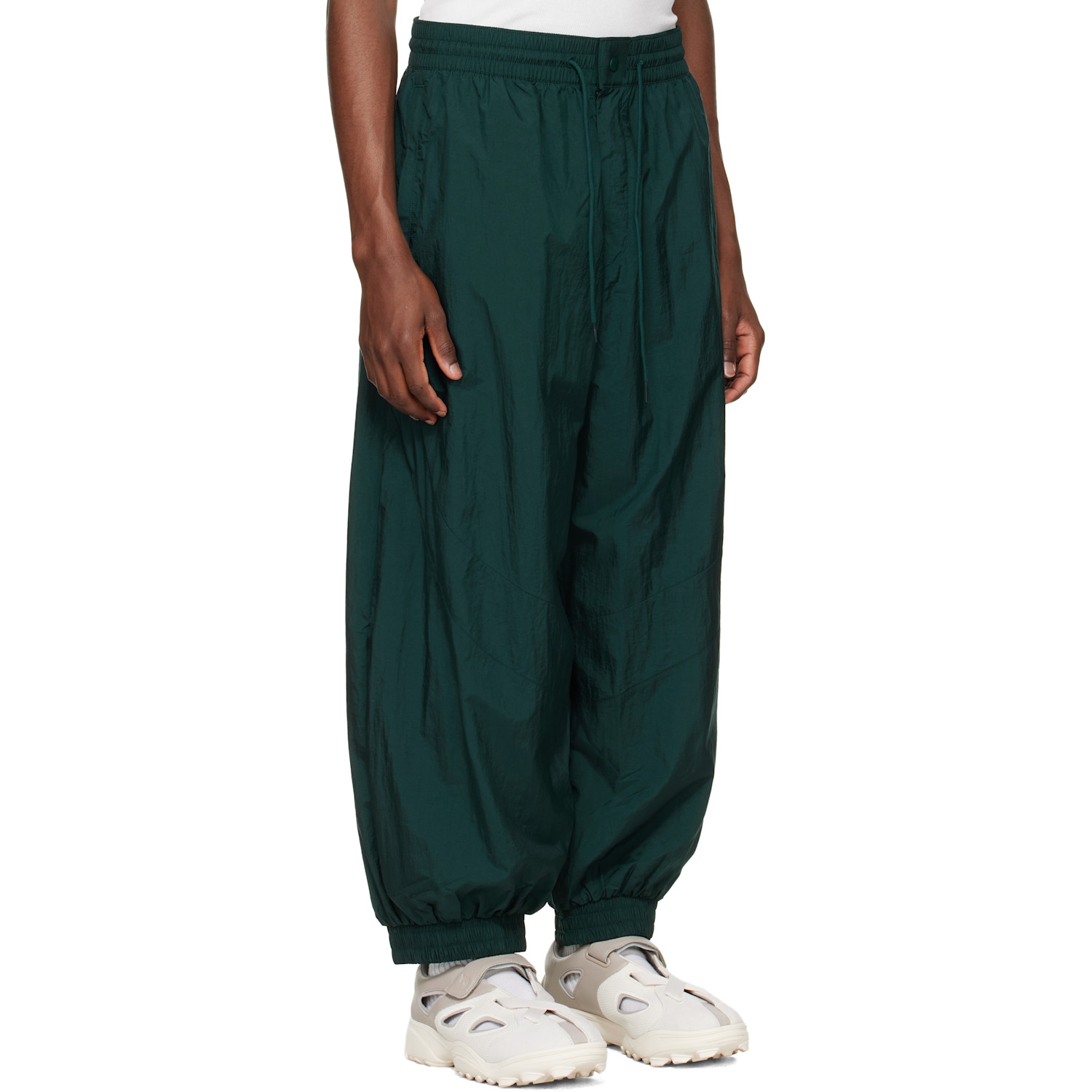  Y-3 Green Raw Edge 3 Stripes Nylon Shell Track Pants 
