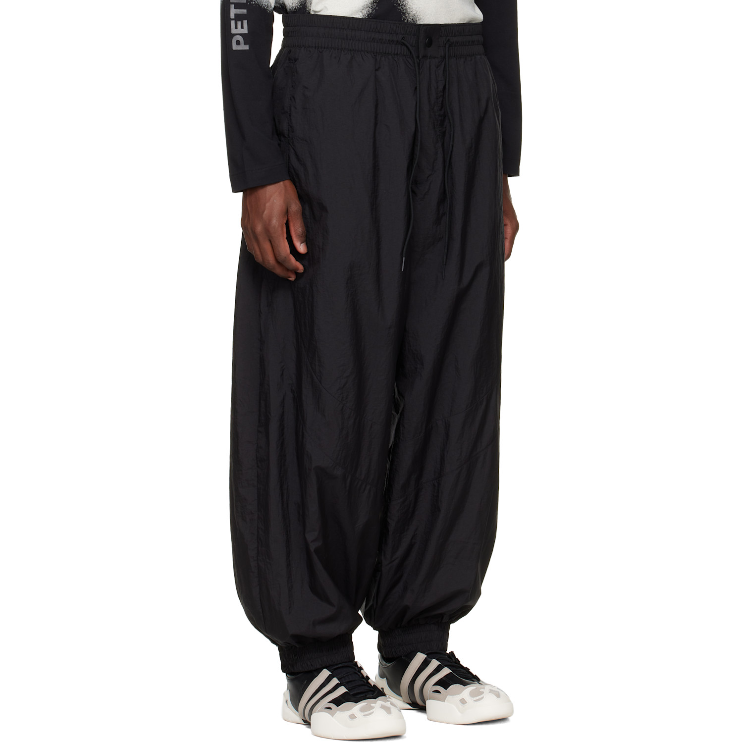 Y-3 Black Raw Edge 3 Stripes Nylon Shell Track Pants 