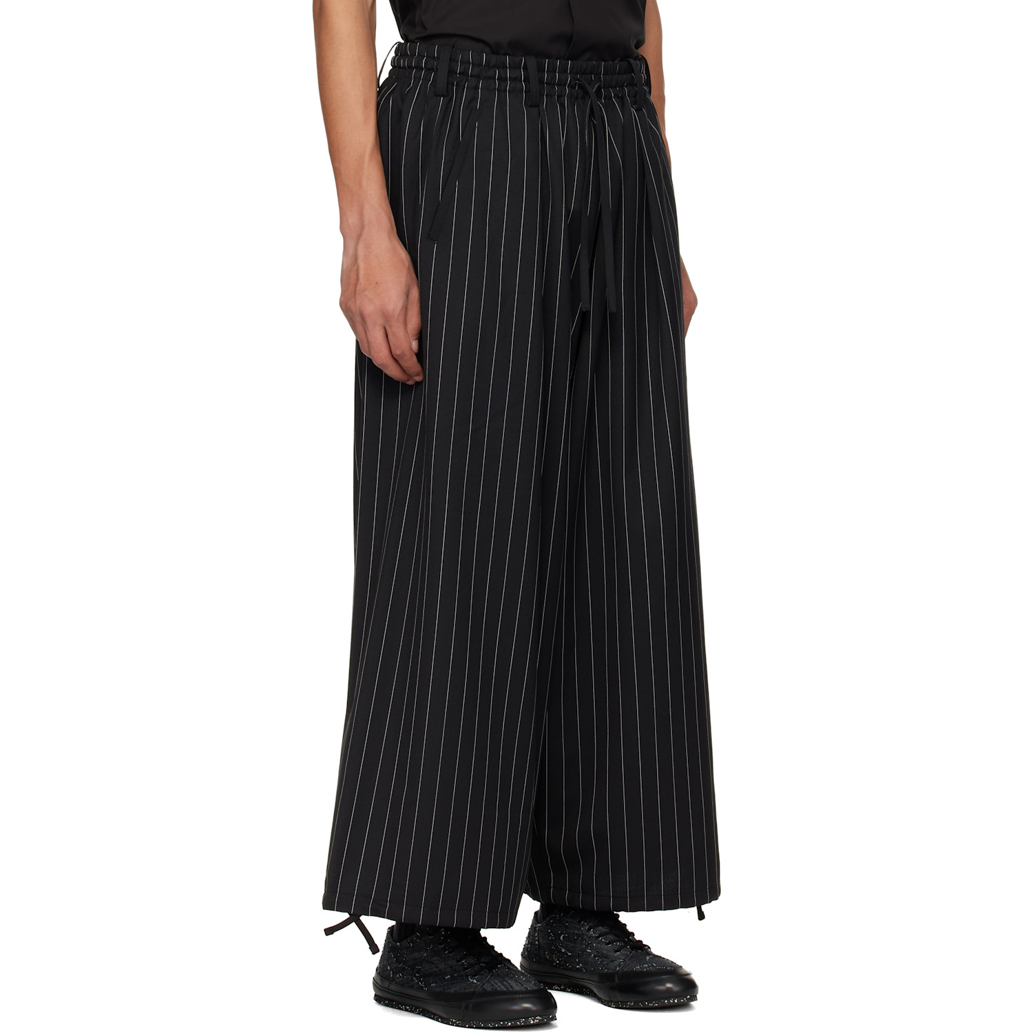  Y-3 Black Refined Wool Cropped Wide Leg Trousers 