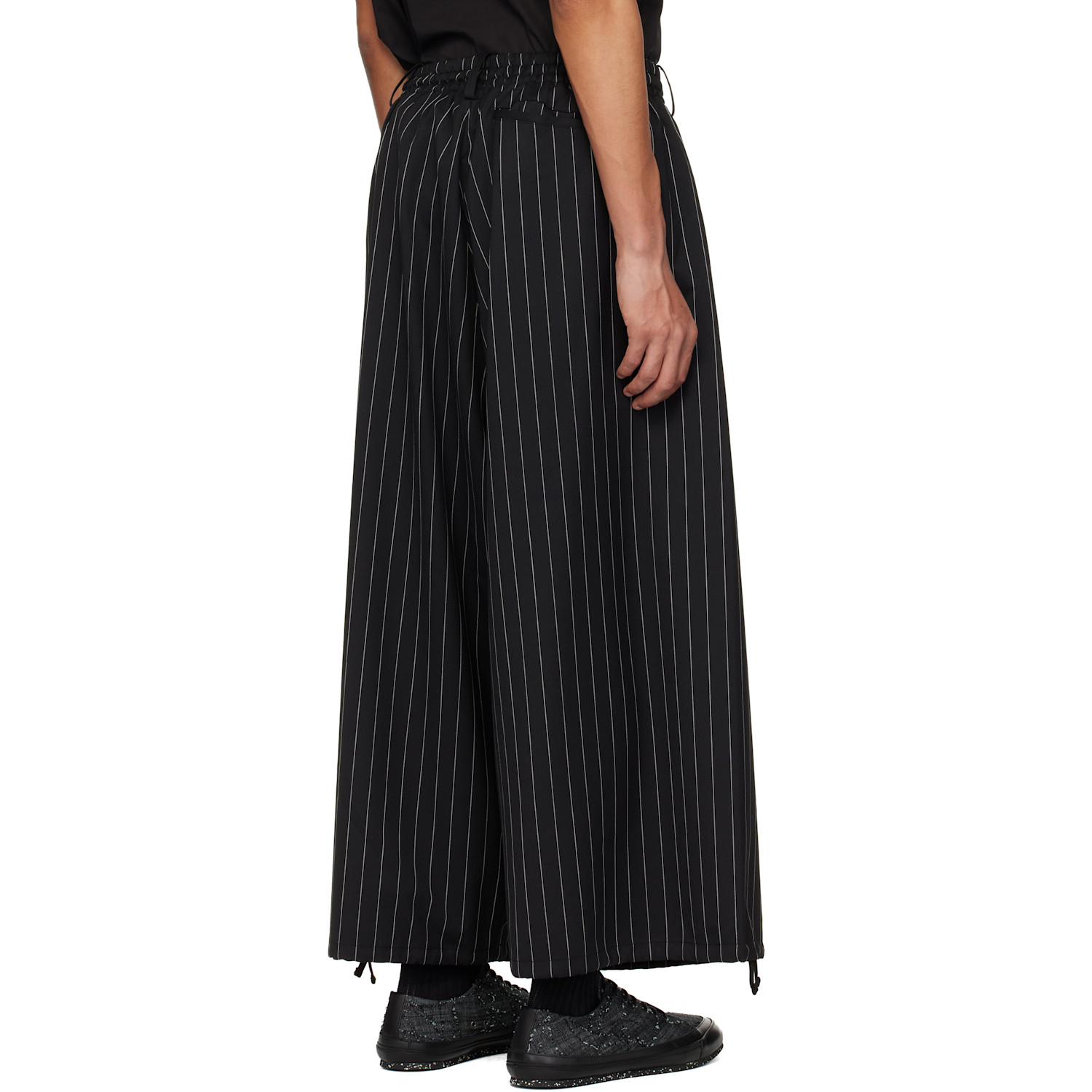  Y-3 Black Refined Wool Cropped Wide Leg Trousers 