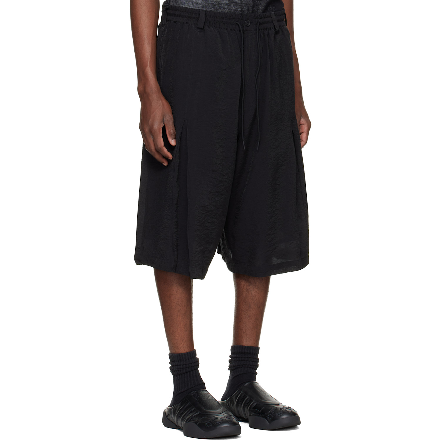  Y-3 Black Crinkle Pleated Shorts 