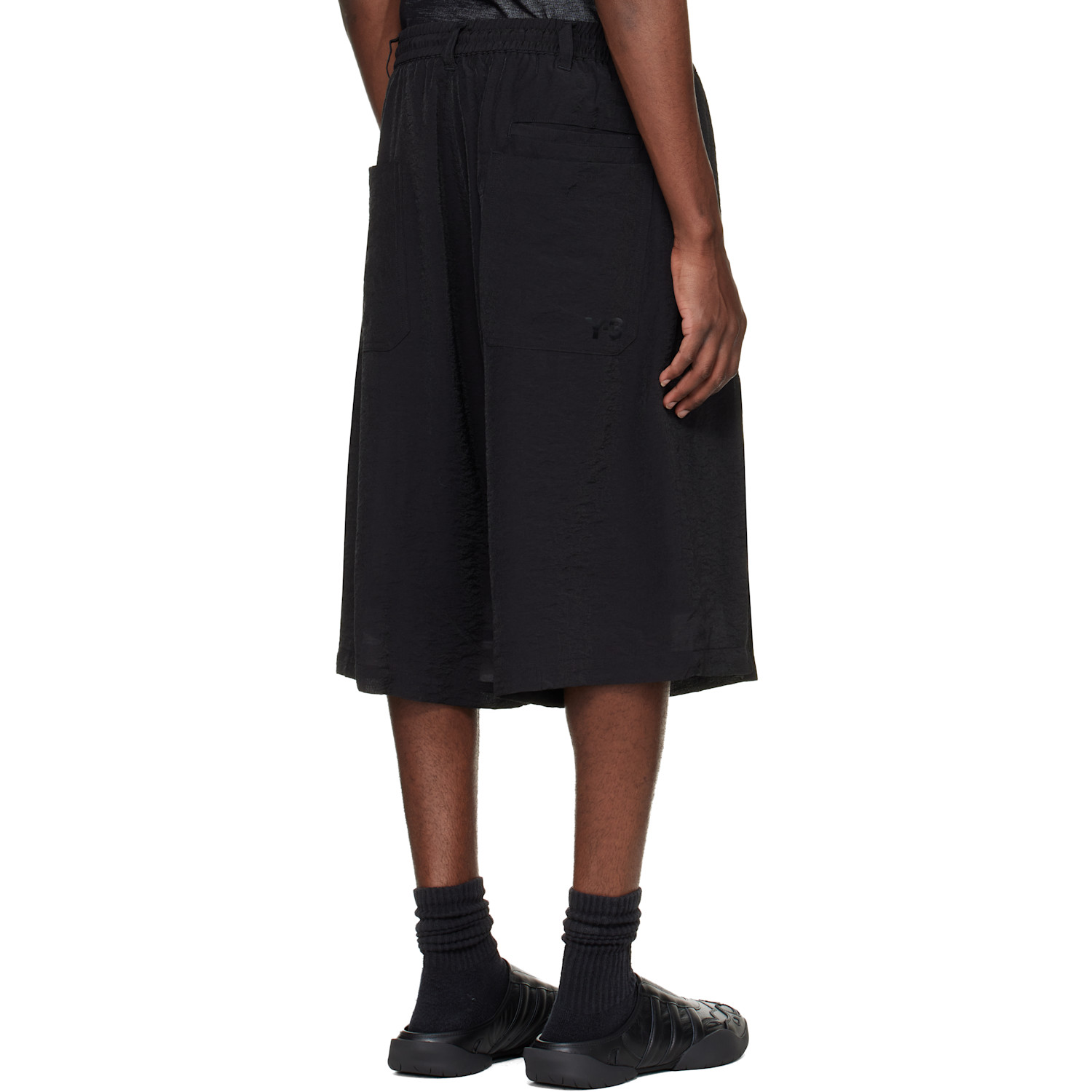  Y-3 Black Crinkle Pleated Shorts 