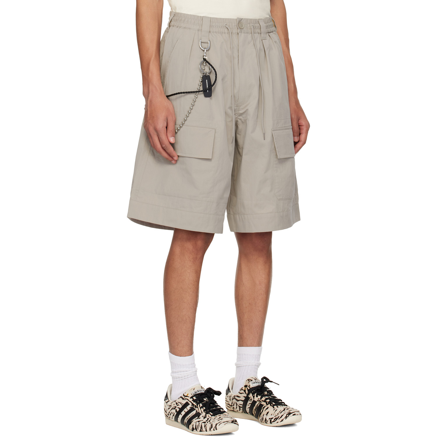  Y-3 Beige Wide Leg Cargo Shorts 