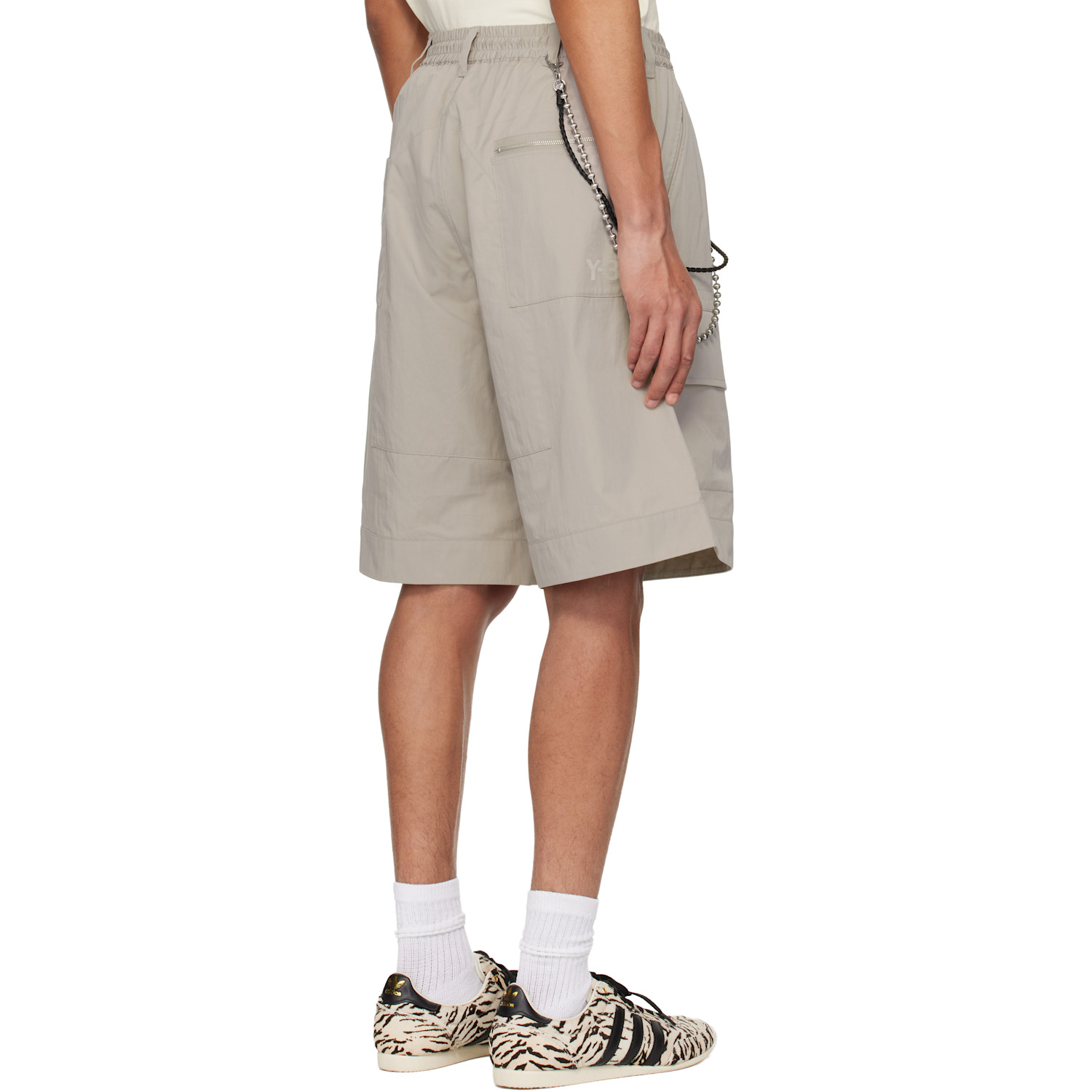  Y-3 Beige Wide Leg Cargo Shorts 