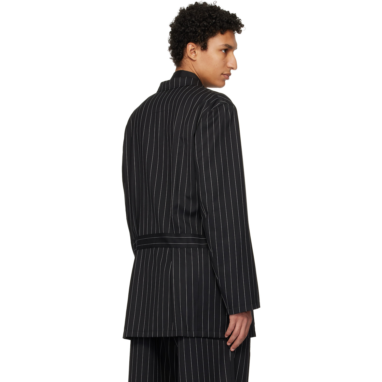  Y-3 Black Pinstripe Refined Wool Chore Blazer 