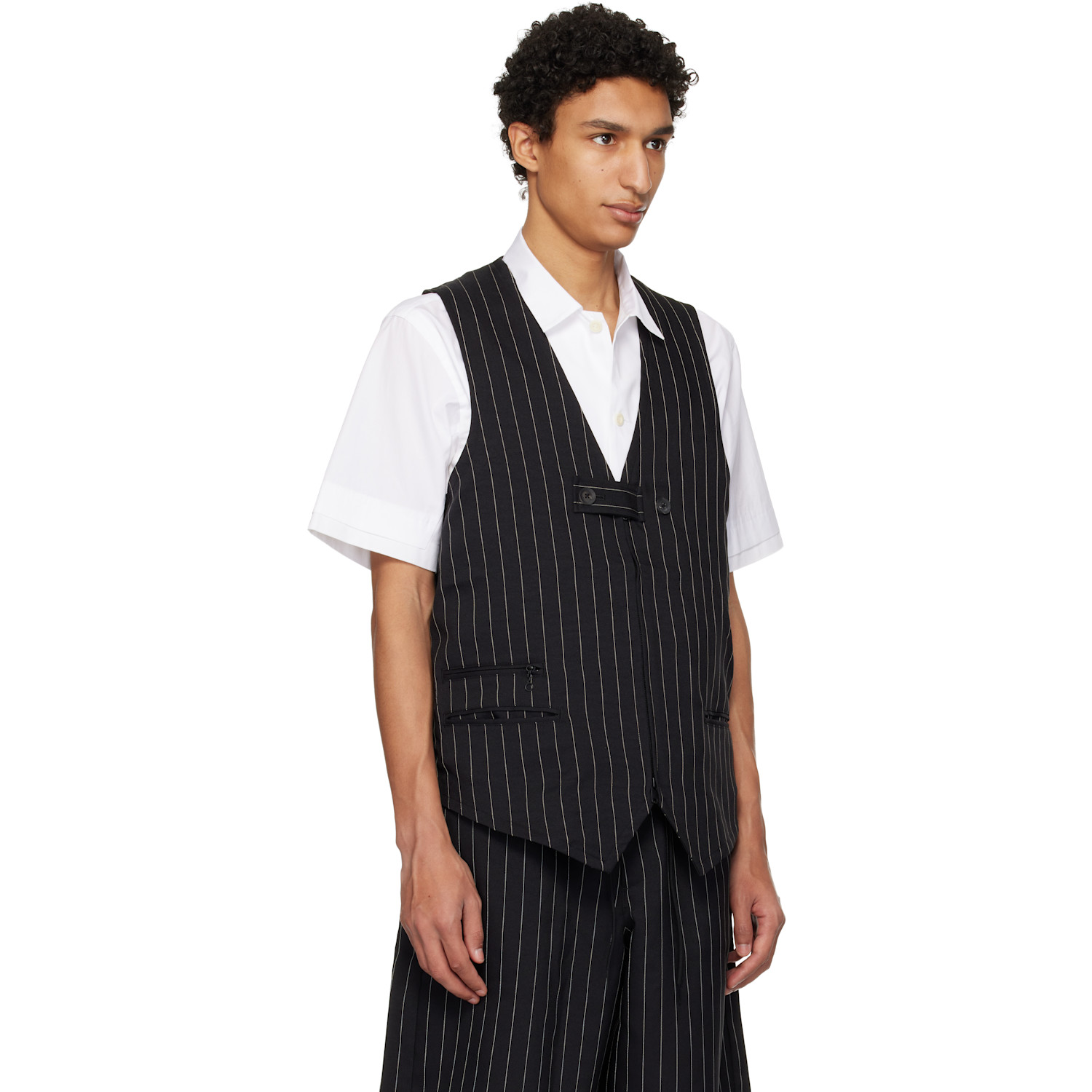  Y-3 Black Sport Uniform Pinstripe Tailored Vest 