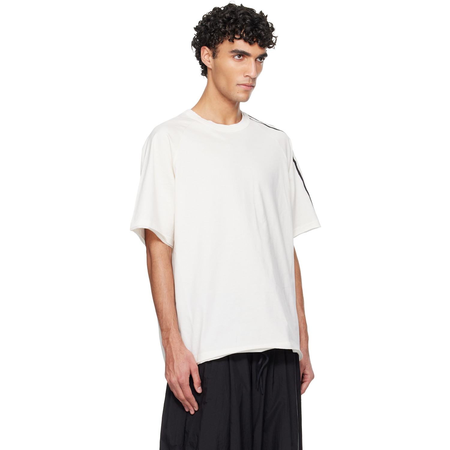  Y-3 Off-white Raw Edge 3 Stripes Short Sleeve T-shirt 
