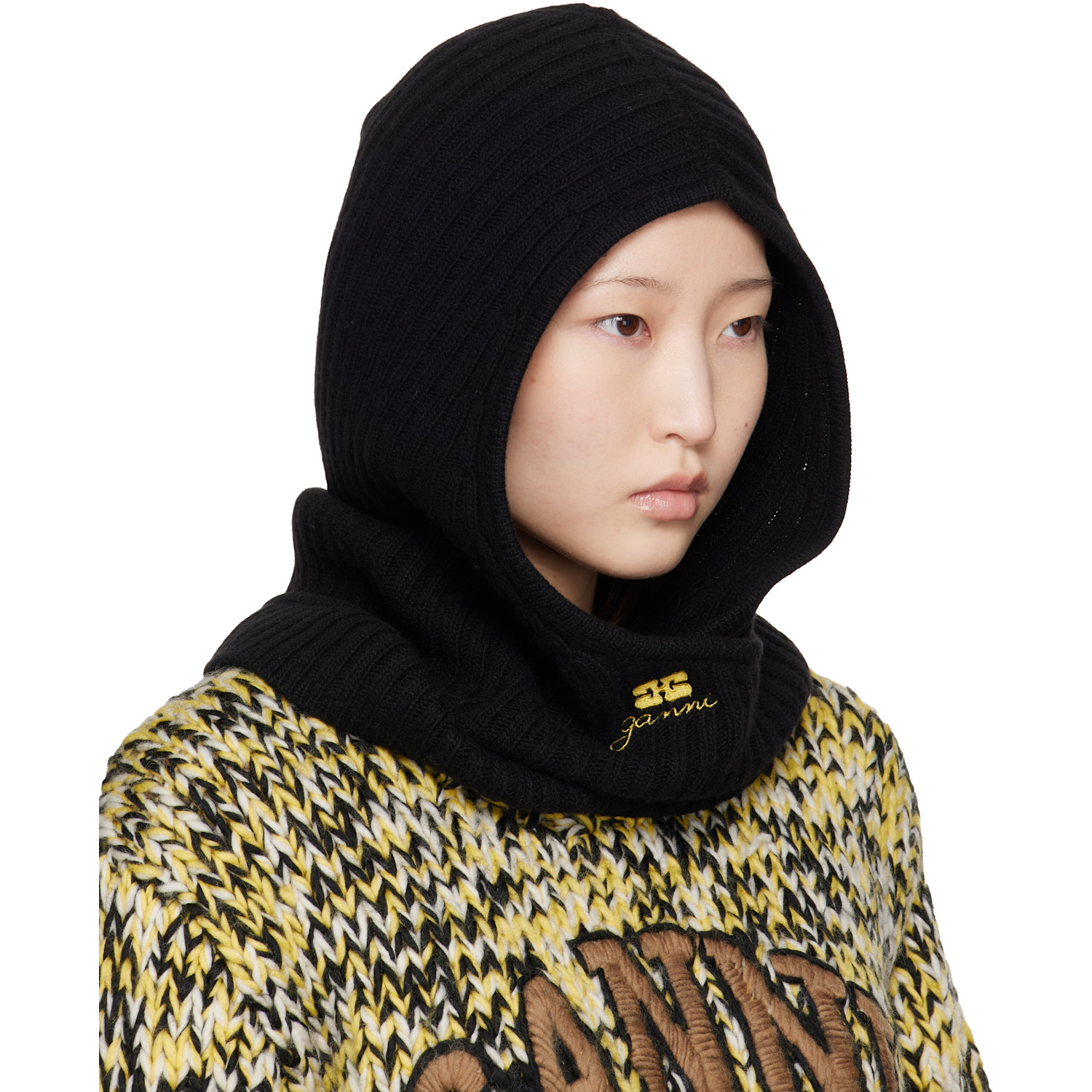  Ganni Black Wool Mix Balaclava 
