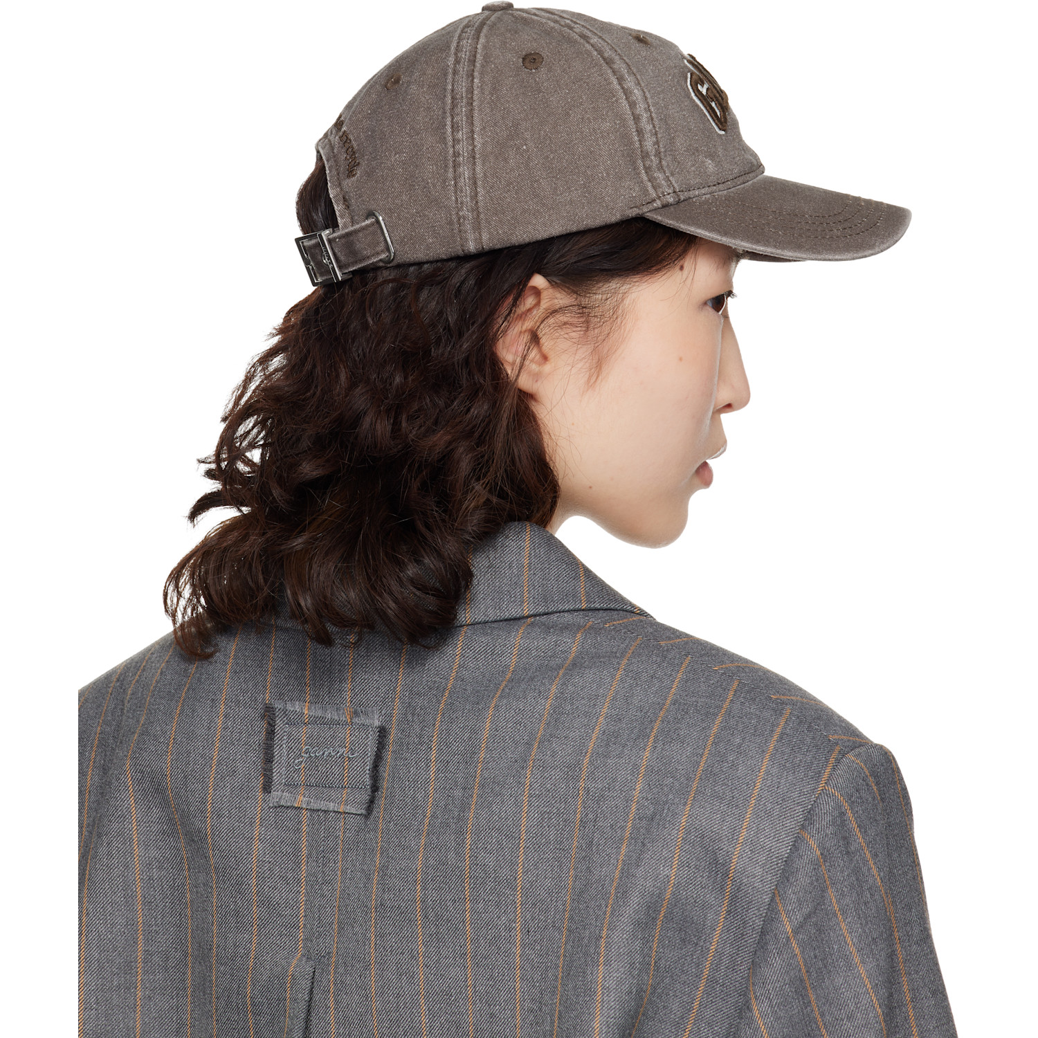  Ganni Brown Washed Canvas Cap 