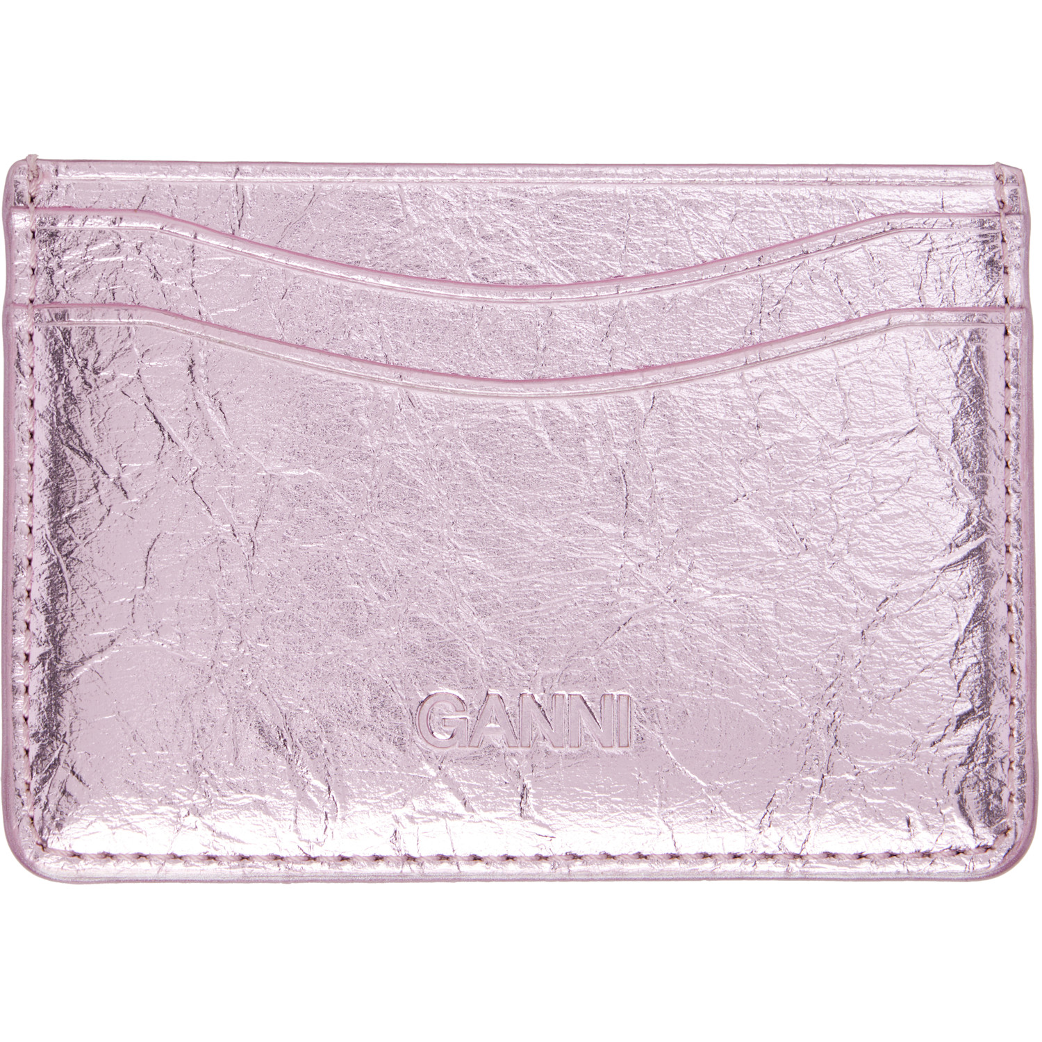  Ganni Pink Bou Metallic Card Holder 