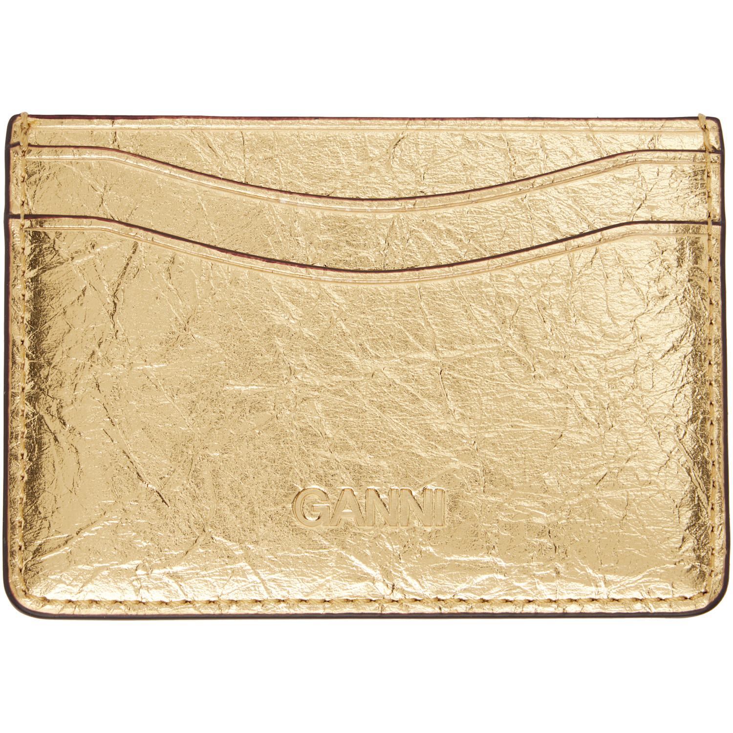  Ganni Gold Bou Metallic Card Holder 