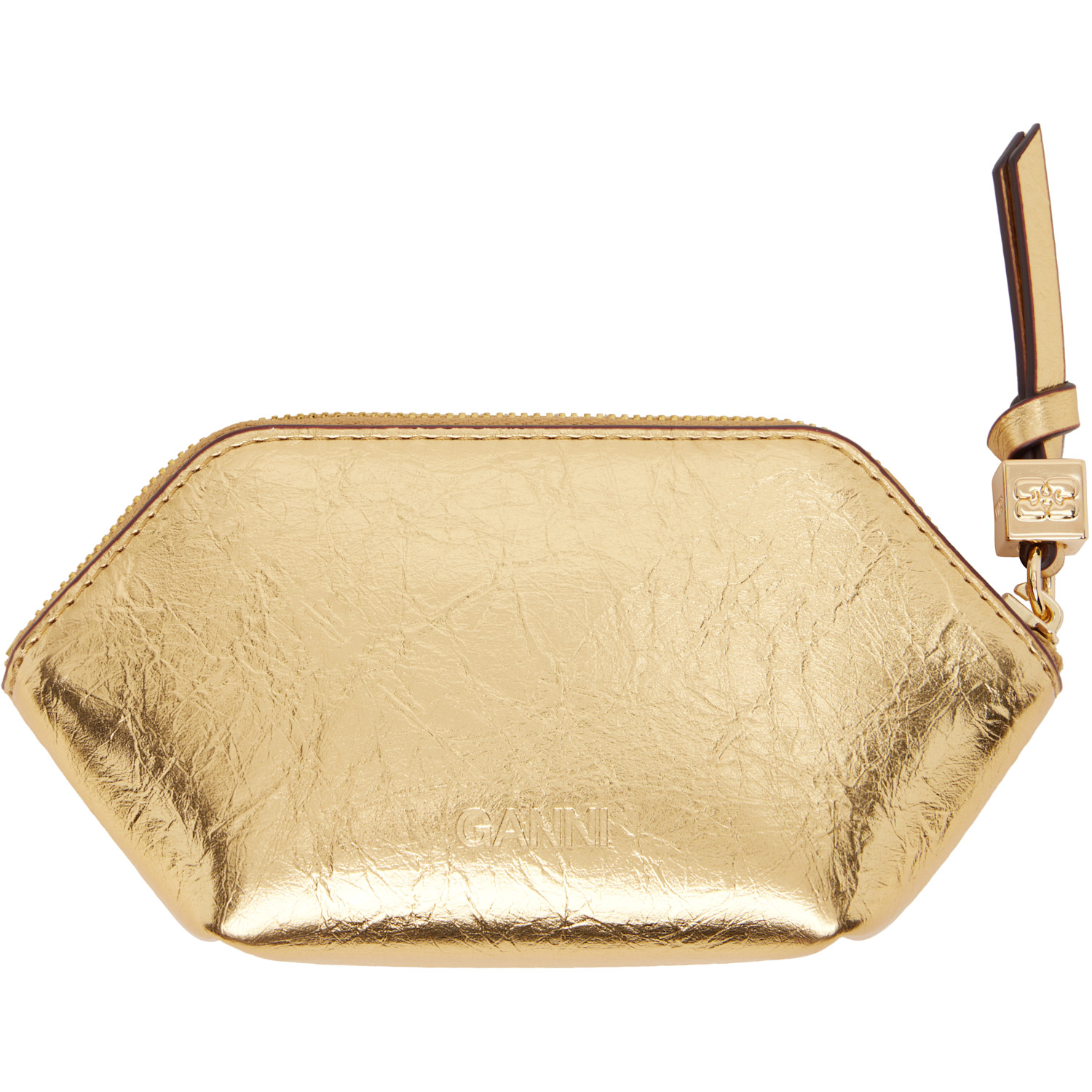  Ganni Gold Bou Crushed Coin Pouch 