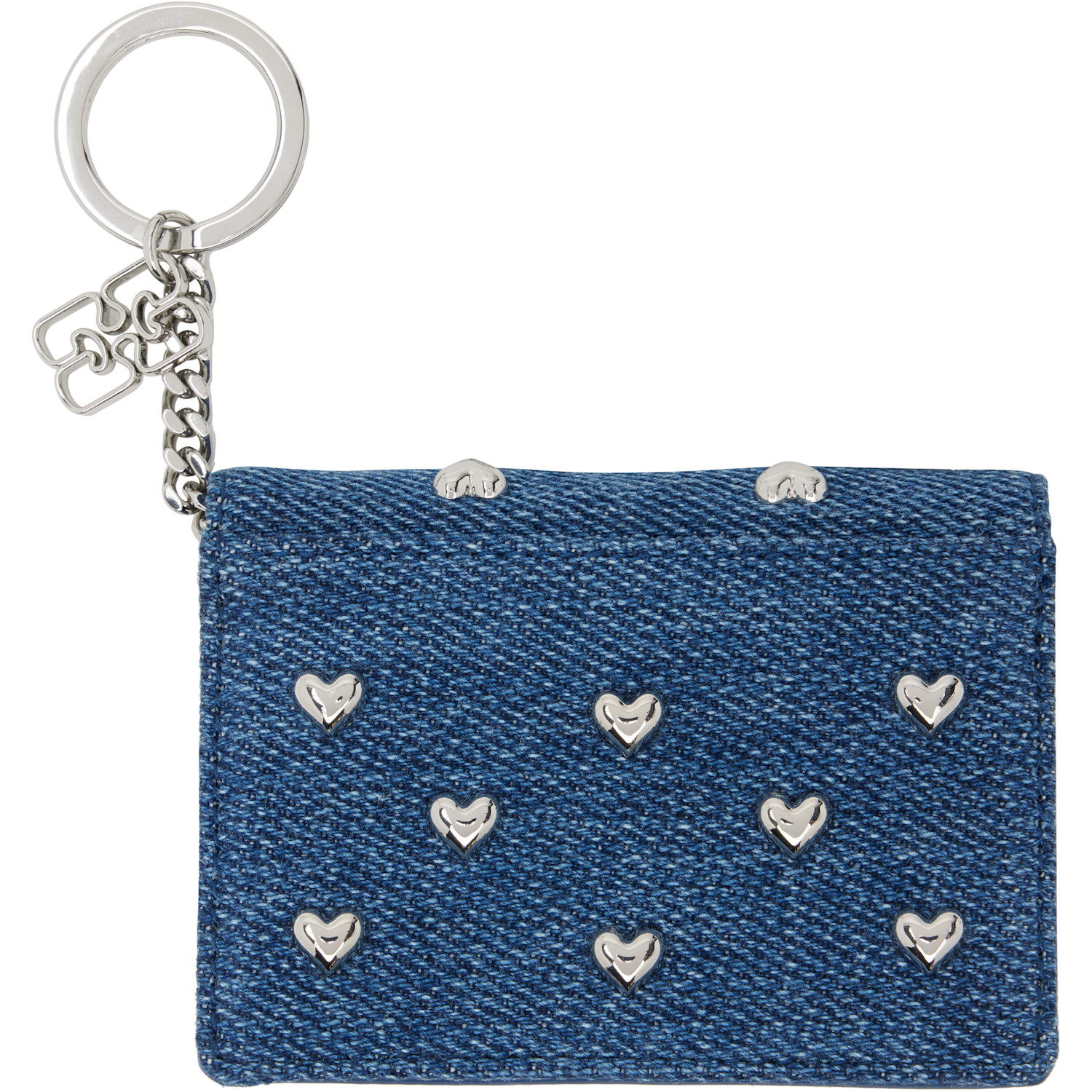  Ganni Navy Flap Heart Studs Bou Card Holder 