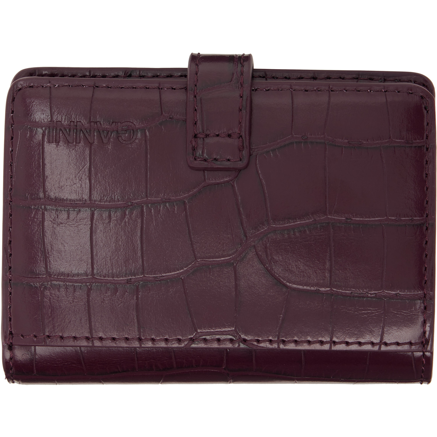  Ganni Burgundy Sue Slim Flap Wallet 