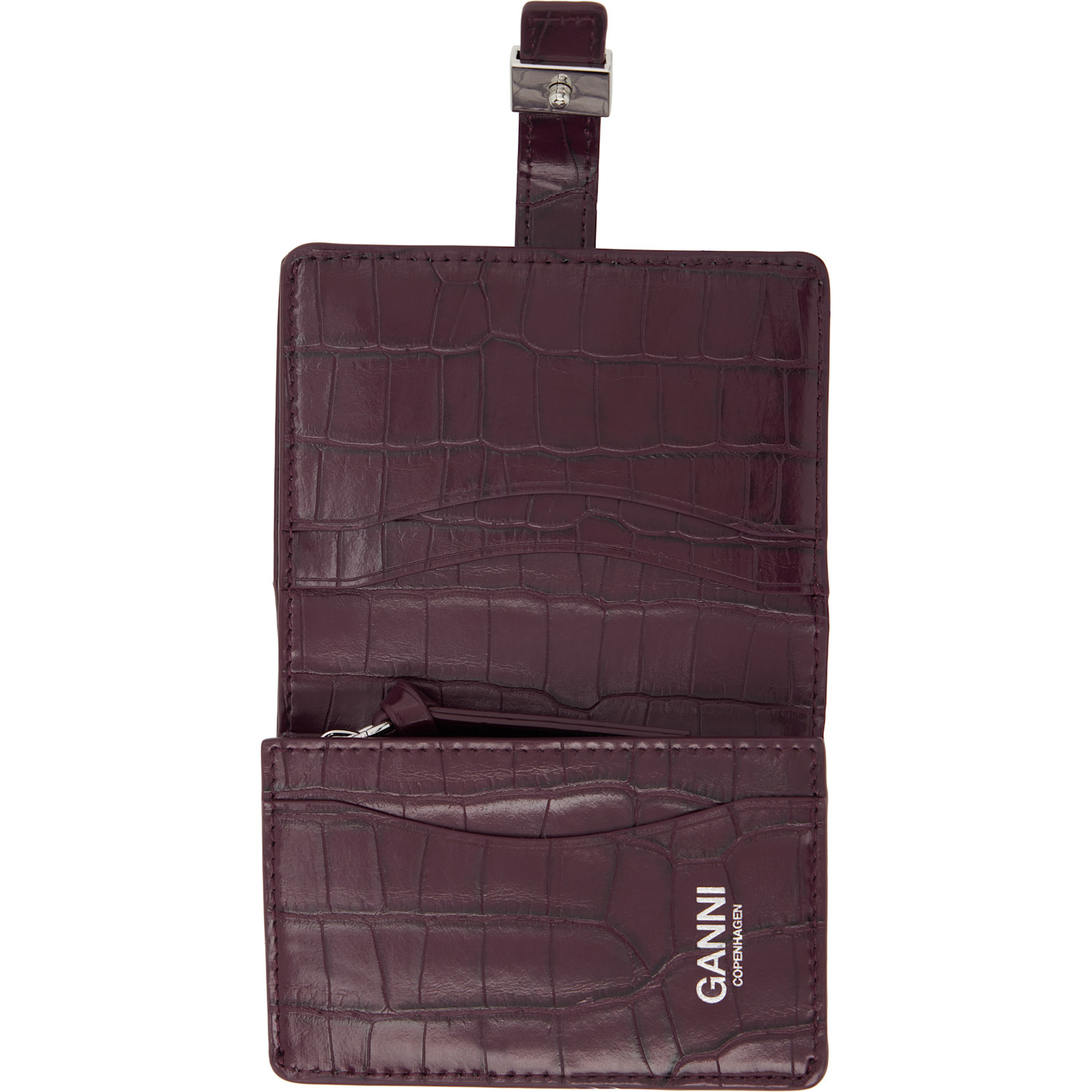  Ganni Burgundy Sue Slim Flap Wallet 