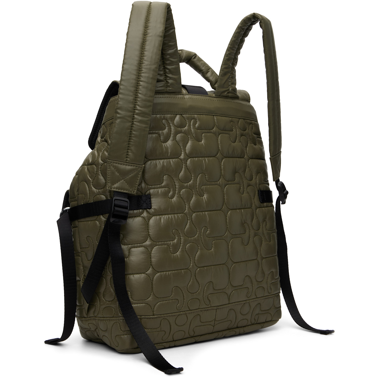  Ganni Khaki Quilted Re-tech Backpack 