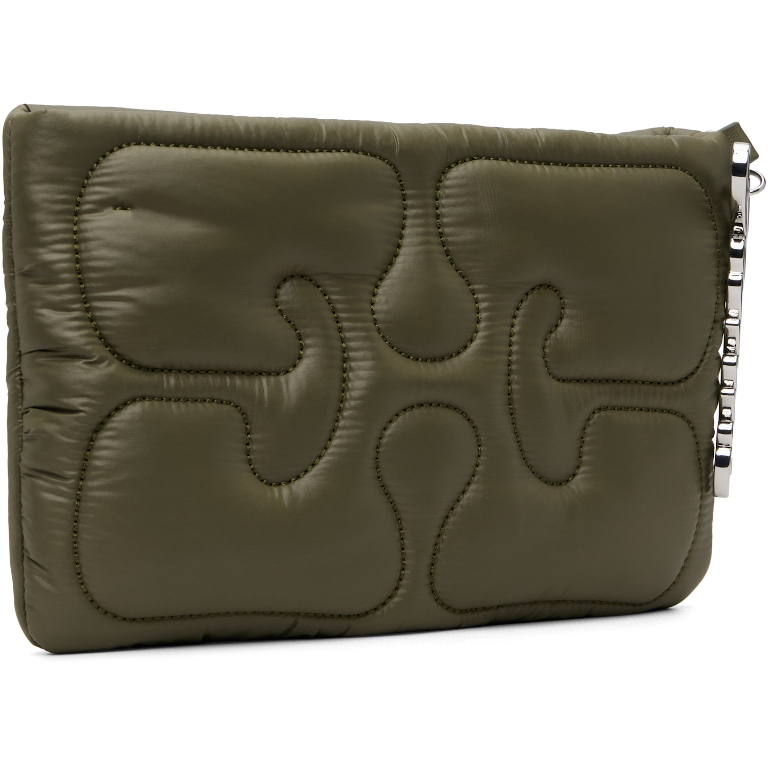  Ganni Khaki Quilted Re-tech Pouch 
