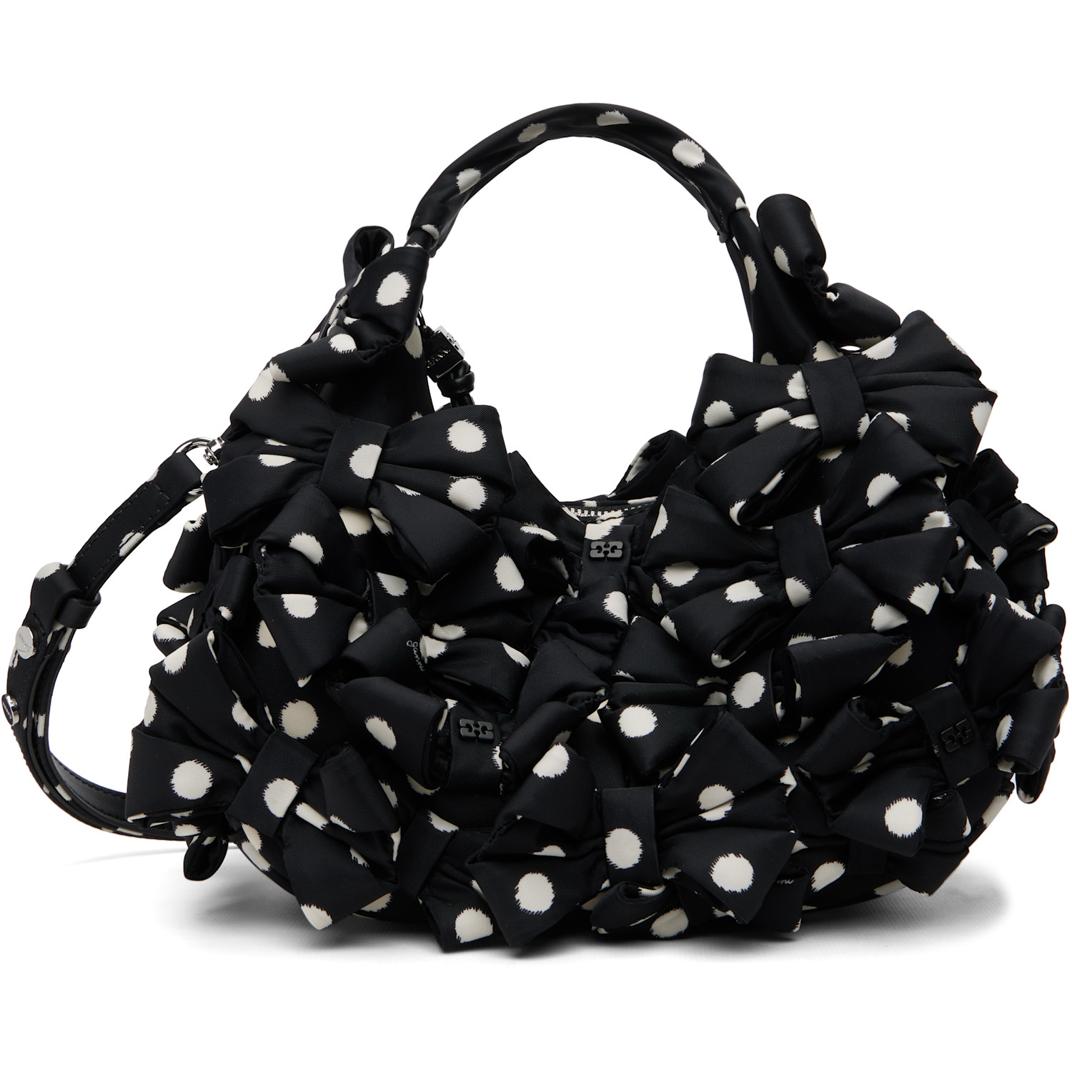 GANNI Black Mini Multi Bow Satin Print Bag