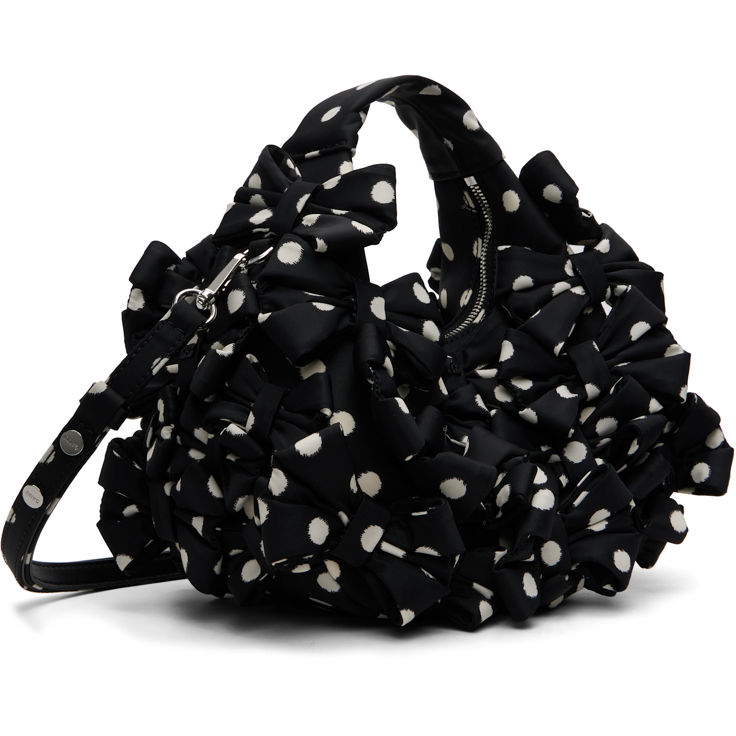  Ganni Black Mini Multi Bow Satin Print Bag 