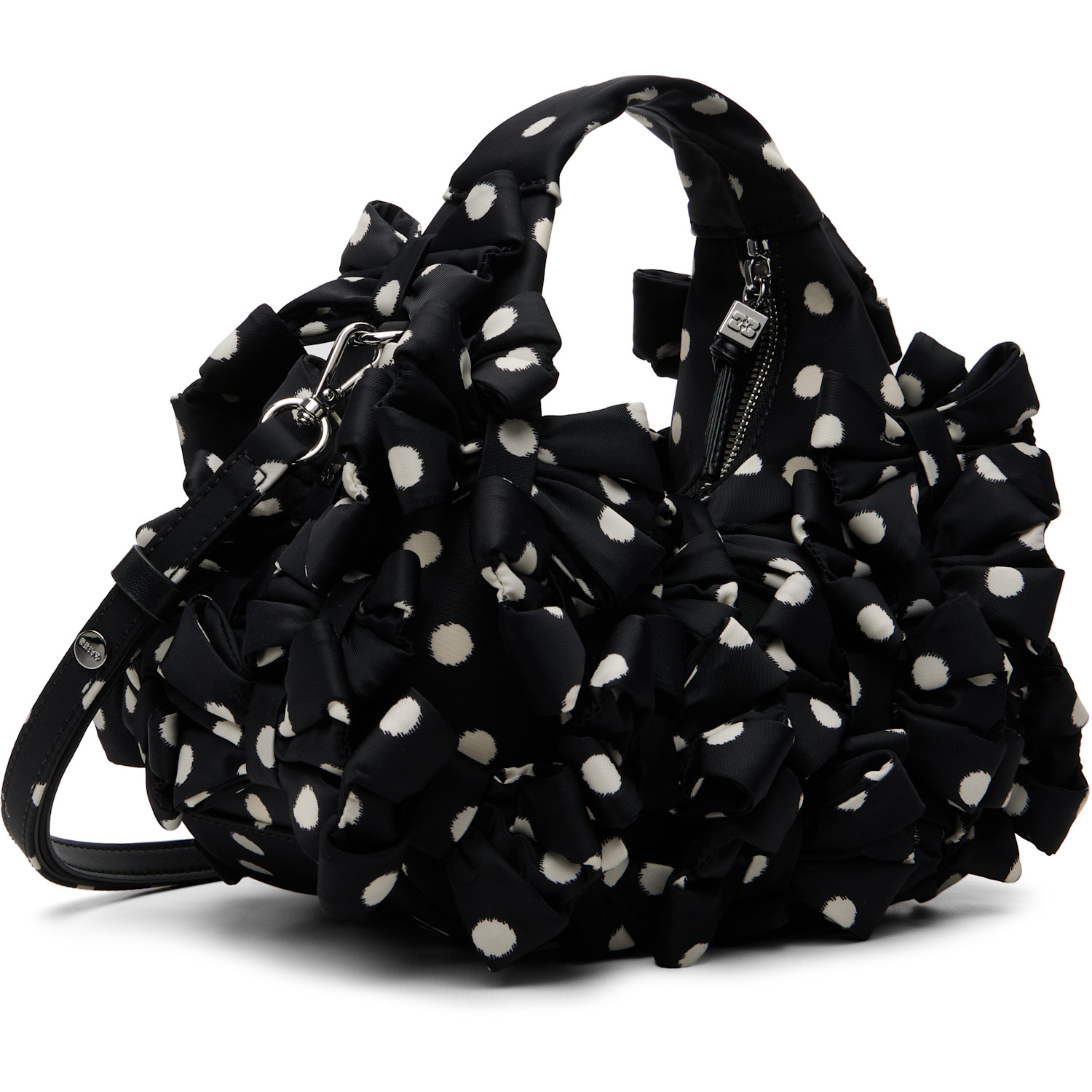  Ganni Black Mini Multi Bow Satin Print Bag 