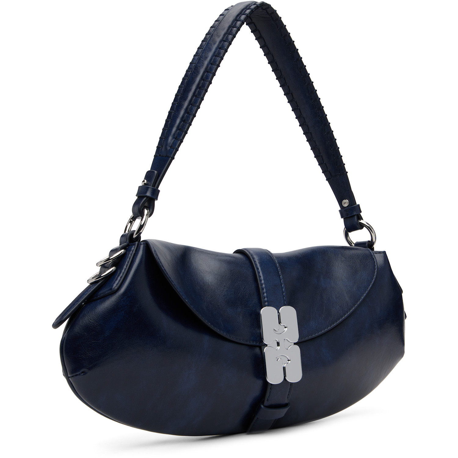  Ganni Navy Kat Baguette Bag 